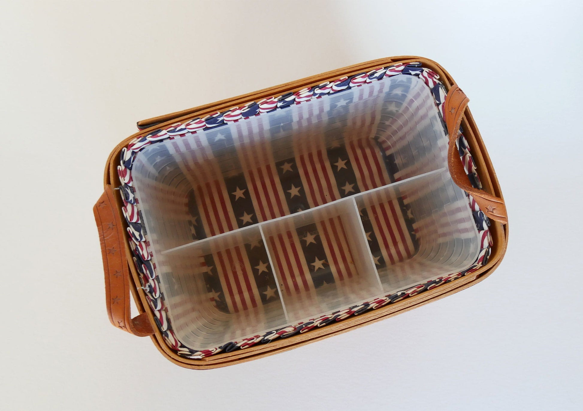 Longaberger All American Sparkler Basket withCaddy Insert, Longaberger 4th of July Basket, Vintage Longaberger American Flag Basket, Vintage Longaberger Striped Basket, Vintage Longaberger Basket Star Handles, Longaberger Utensil Caddy