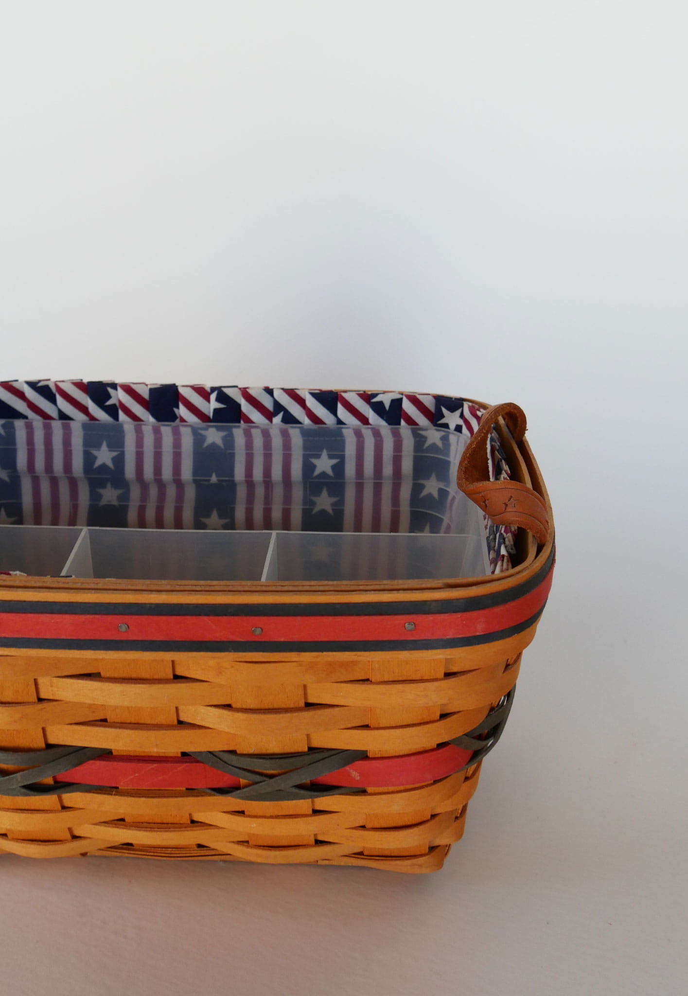 Longaberger All American Sparkler Basket withCaddy Insert, Longaberger 4th of July Basket, Vintage Longaberger American Flag Basket, Vintage Longaberger Striped Basket, Vintage Longaberger Basket Star Handles, Longaberger Utensil Caddy