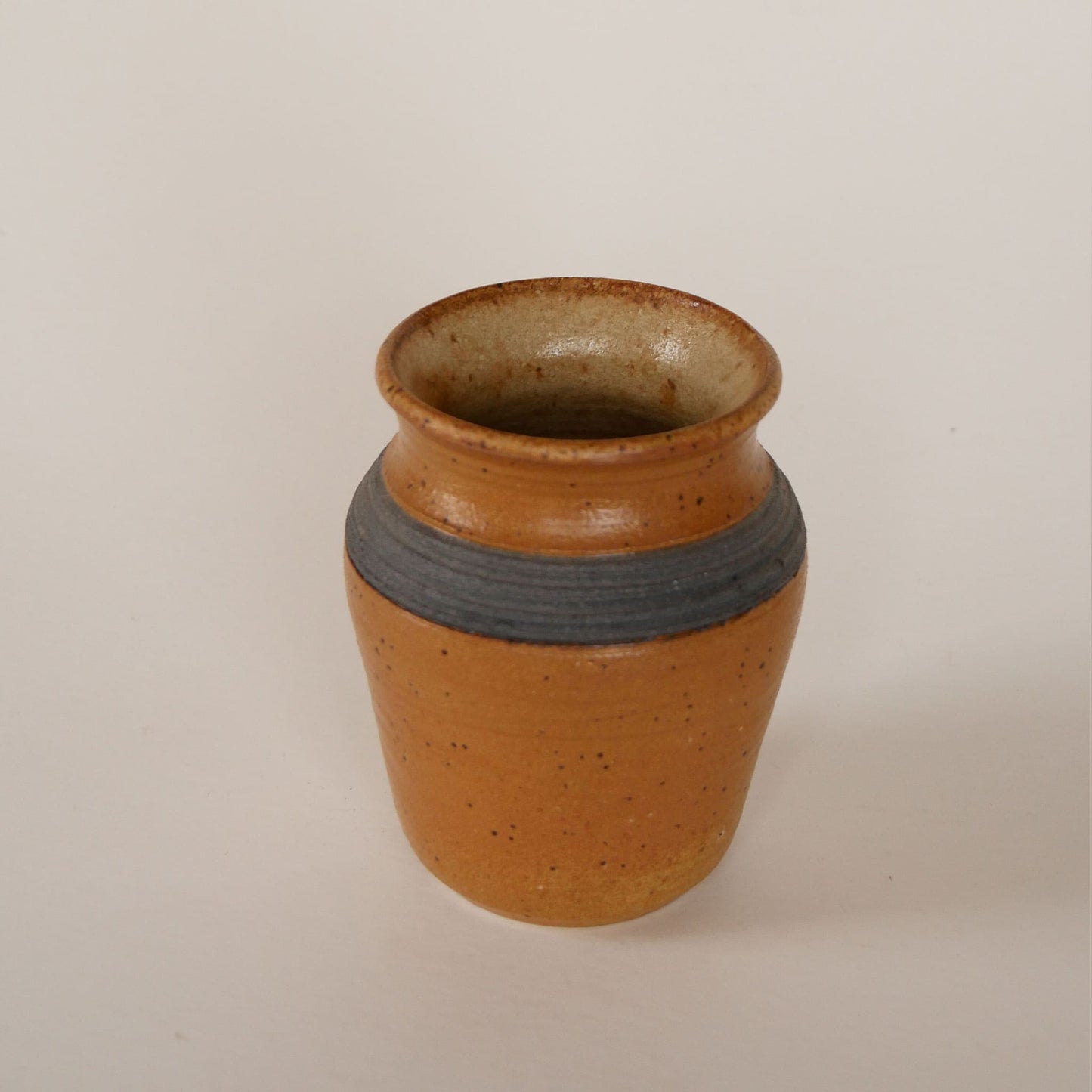 Small Vintage Handmade Pottery Vase, Brown and Blue Stripe Pottery Vase, Handmade Brown Pottery Vase