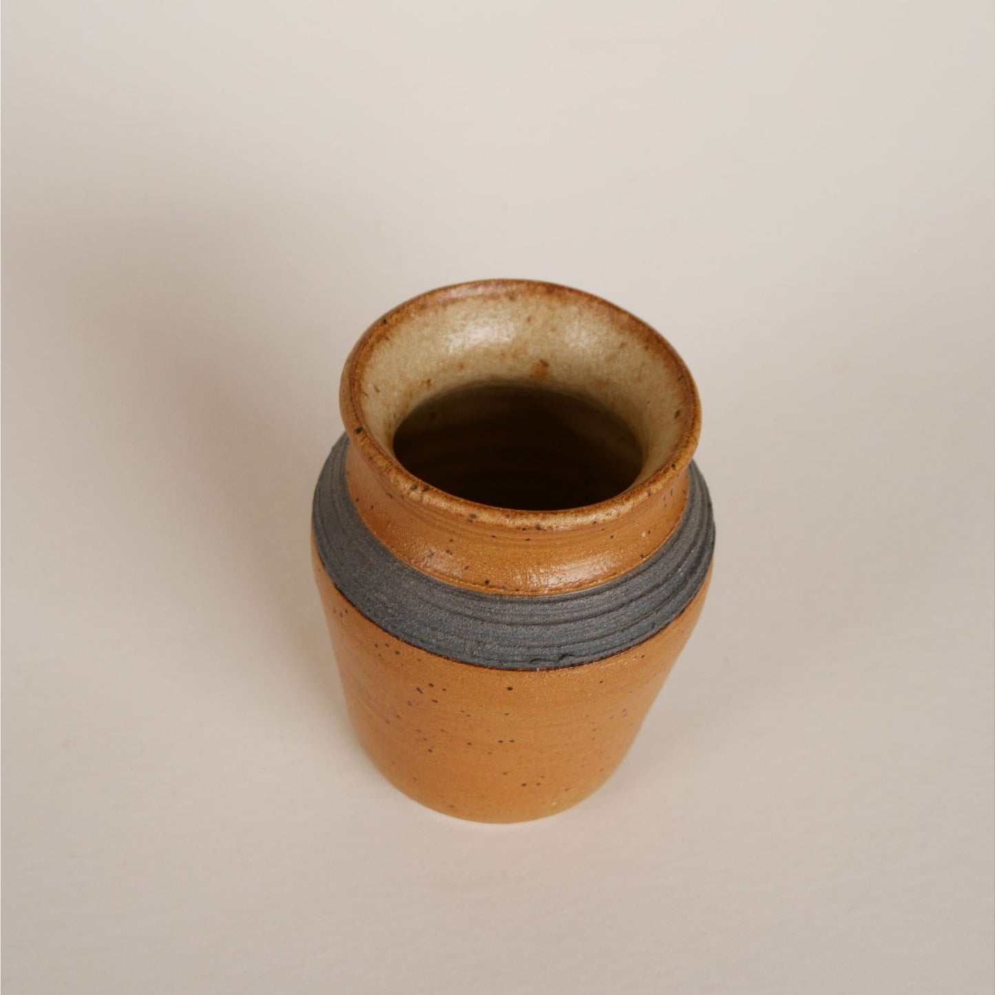 Small Vintage Handmade Pottery Vase, Brown and Blue Stripe Pottery Vase, Handmade Brown Pottery Vase