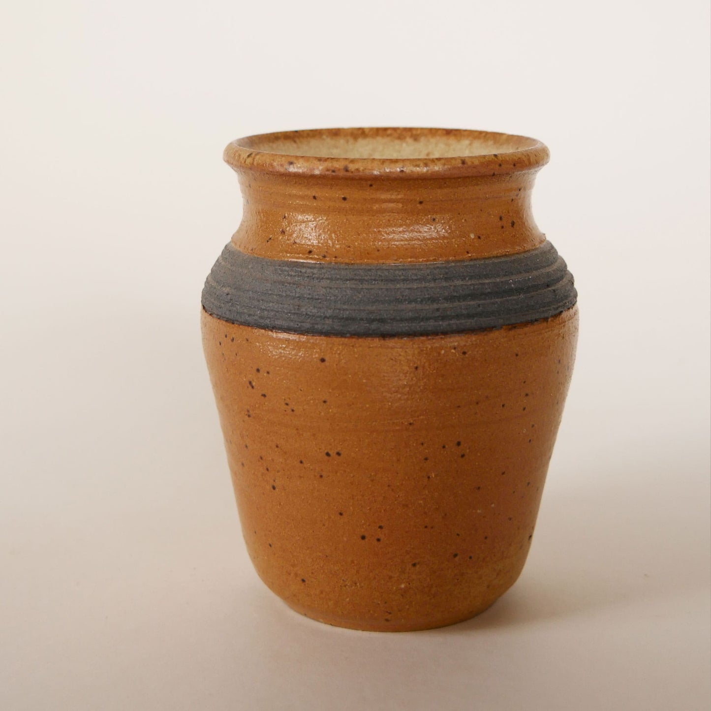 Small Vintage Handmade Pottery Vase, Brown and Blue Stripe Pottery Vase, Handmade Brown Pottery Vase