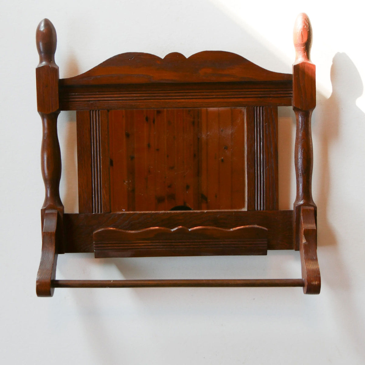 Antique Walnut Wood Shaving Mirror Wall Shelf Towel Bar, Primitive Wall DEcor, Vintage Wall Mirror, Primitive Wall Mirror, Antique Wall Mirror, Antique Colonial Decor