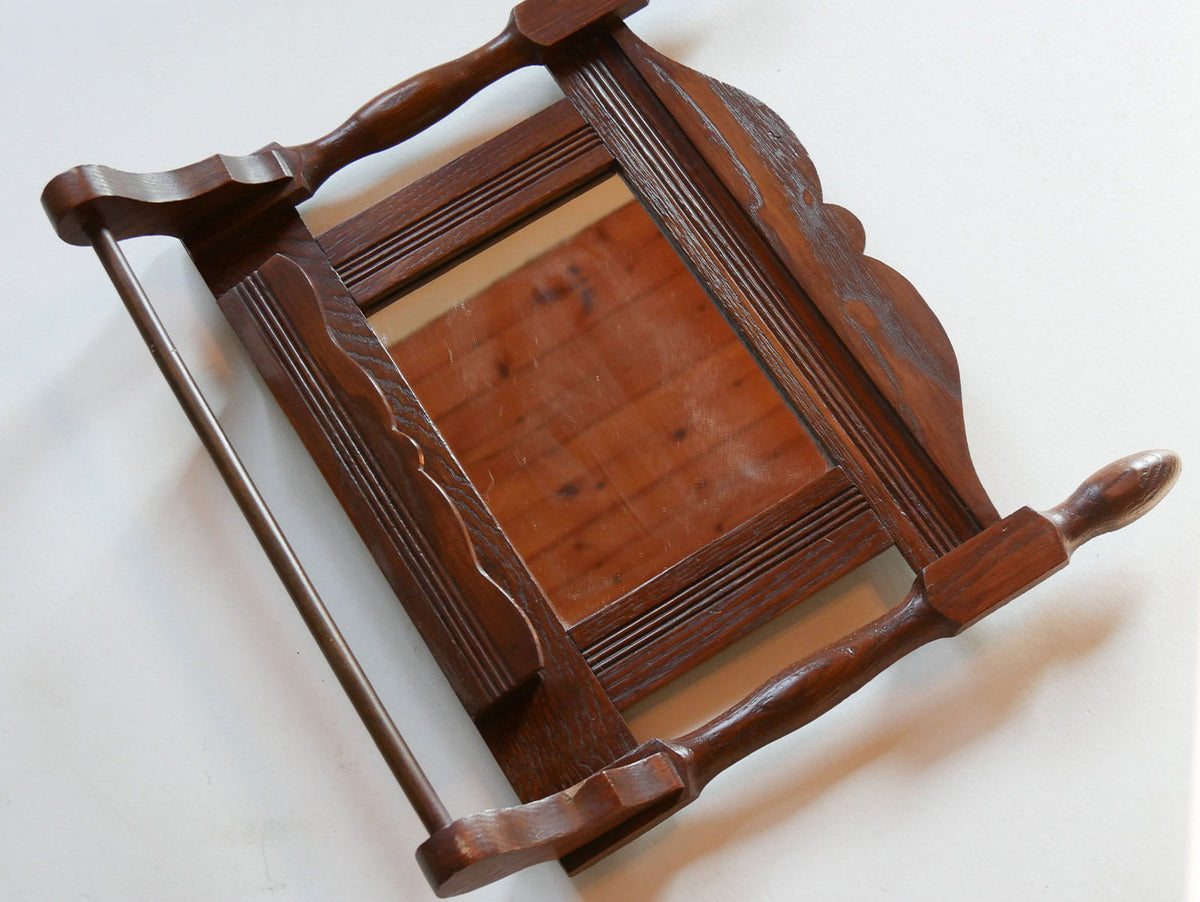 Antique Walnut Wood Shaving Mirror Wall Shelf Towel Bar, Primitive Wall DEcor, Vintage Wall Mirror, Primitive Wall Mirror, Antique Wall Mirror, Antique Colonial Decor