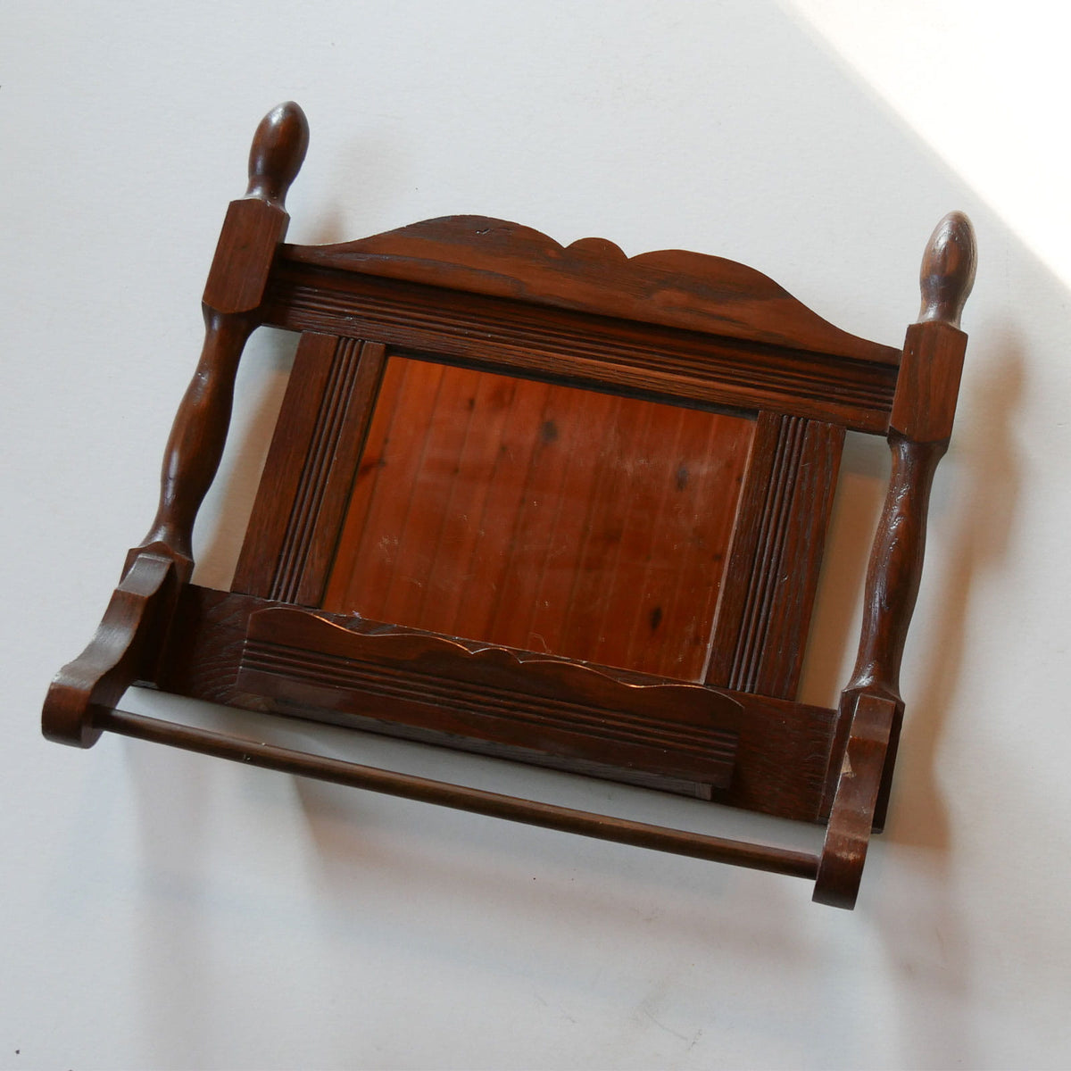 Antique Walnut Wood Shaving Mirror Wall Shelf Towel Bar, Primitive Wall DEcor, Vintage Wall Mirror, Primitive Wall Mirror, Antique Wall Mirror, Antique Colonial Decor