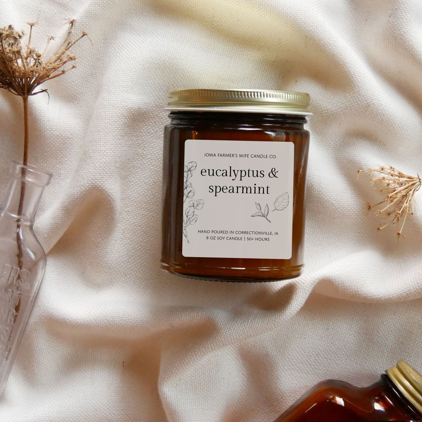 Eucalyptus & Spearmint Candle, Amber Jar