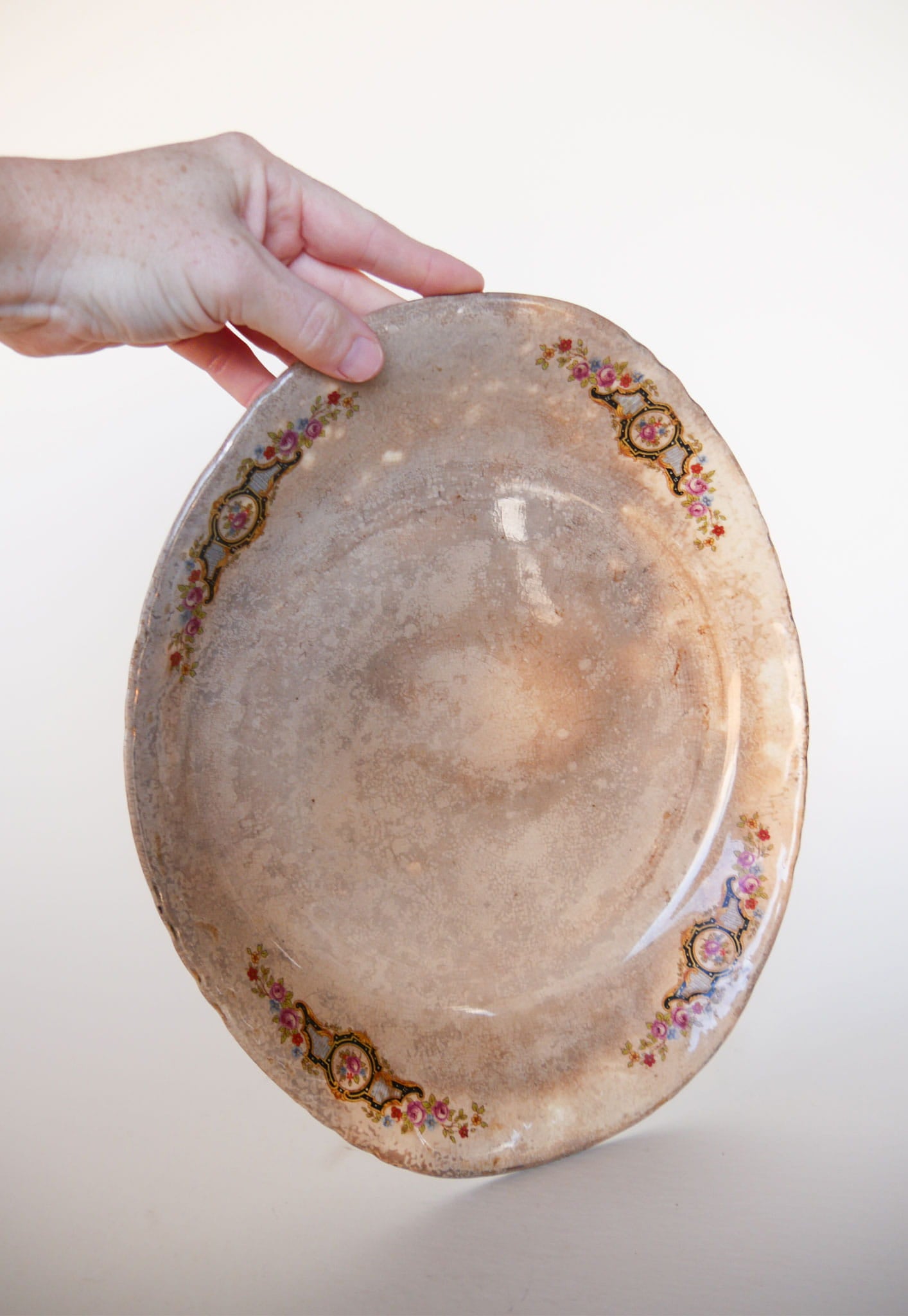 Antique Oval Platter with Floral Design, Antique Platter, Vintage Platter, Vintage Floral Platter, Antique Floral Platter, Antique Crazed Platter, Vintage Wall Decor, Antique Platter Wall Decor