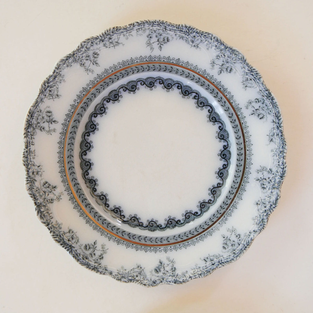 Antique 1890s Wood & Son Florrence England Plates, Antique Blue and White Floral Plate, Vintage Plate Wall, Antique Plate Wall, Blue and White Plate Wall, Cottagecore Plate Wall, Vintage Cottage Plate Wall