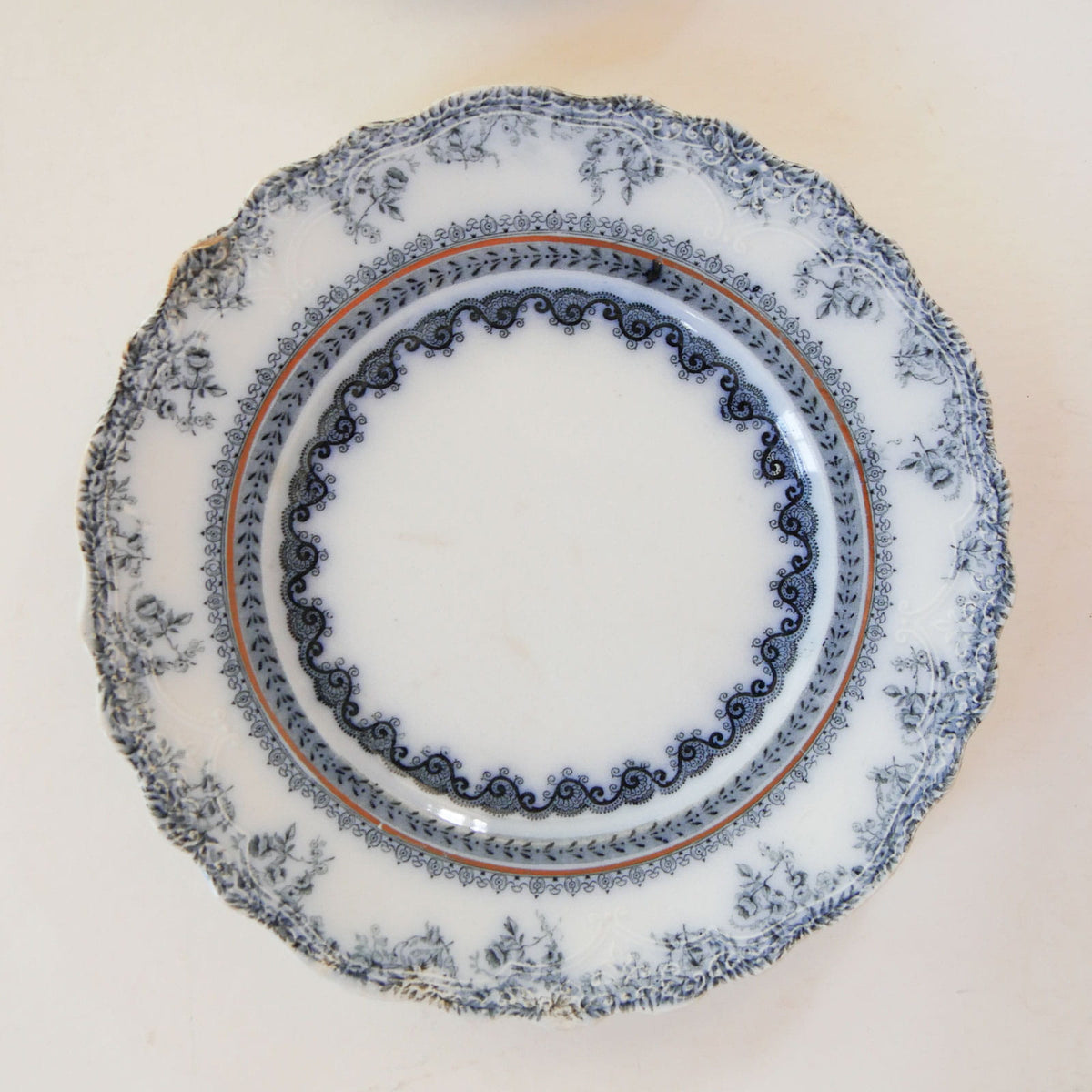 Antique 1890s Wood & Son Florrence England Plates, Antique Blue and White Floral Plate, Vintage Plate Wall, Antique Plate Wall, Blue and White Plate Wall, Cottagecore Plate Wall, Vintage Cottage Plate Wall