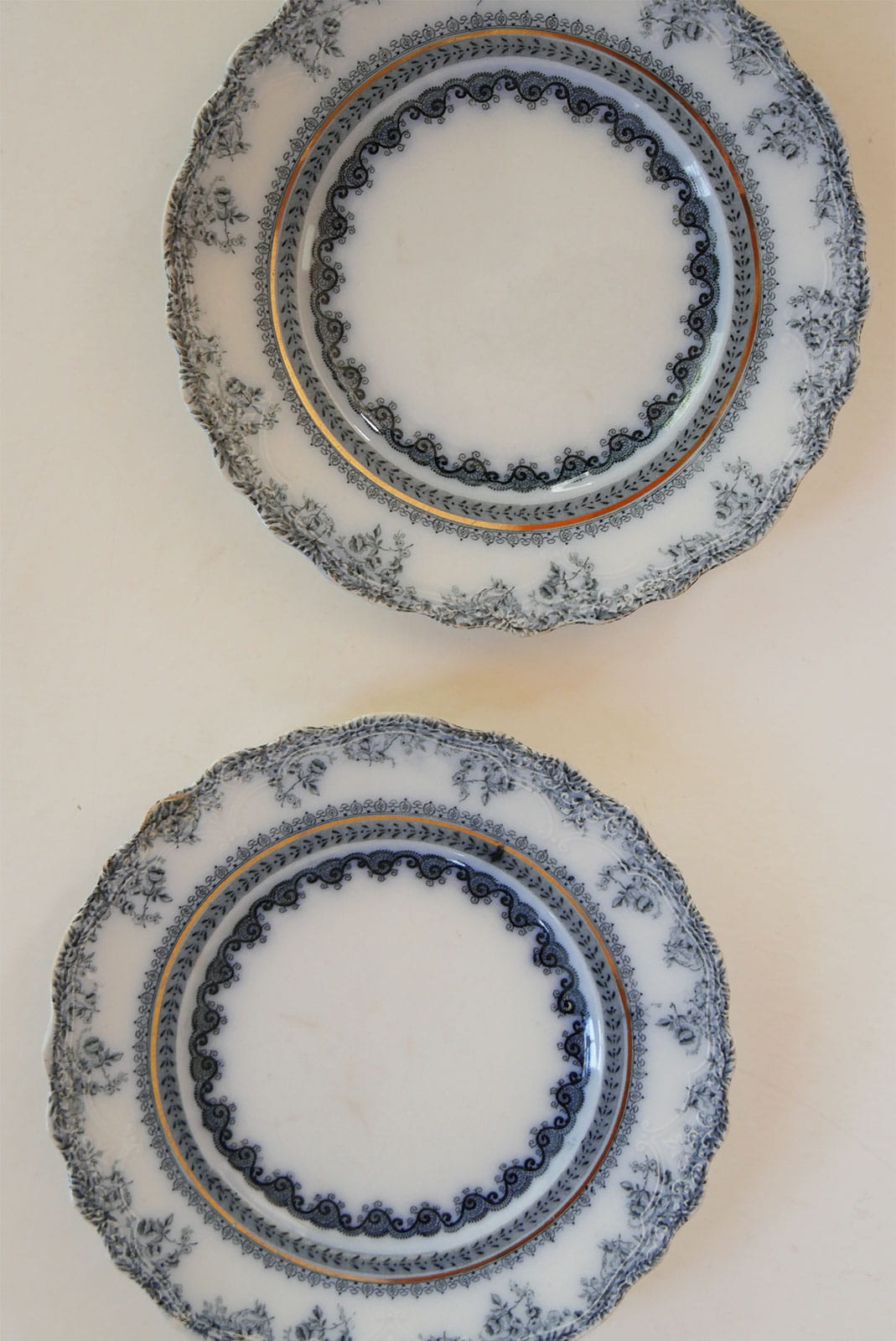 Antique 1890s Wood & Son Florrence England Plates, Antique Blue and White Floral Plate, Vintage Plate Wall, Antique Plate Wall, Blue and White Plate Wall, Cottagecore Plate Wall, Vintage Cottage Plate Wall