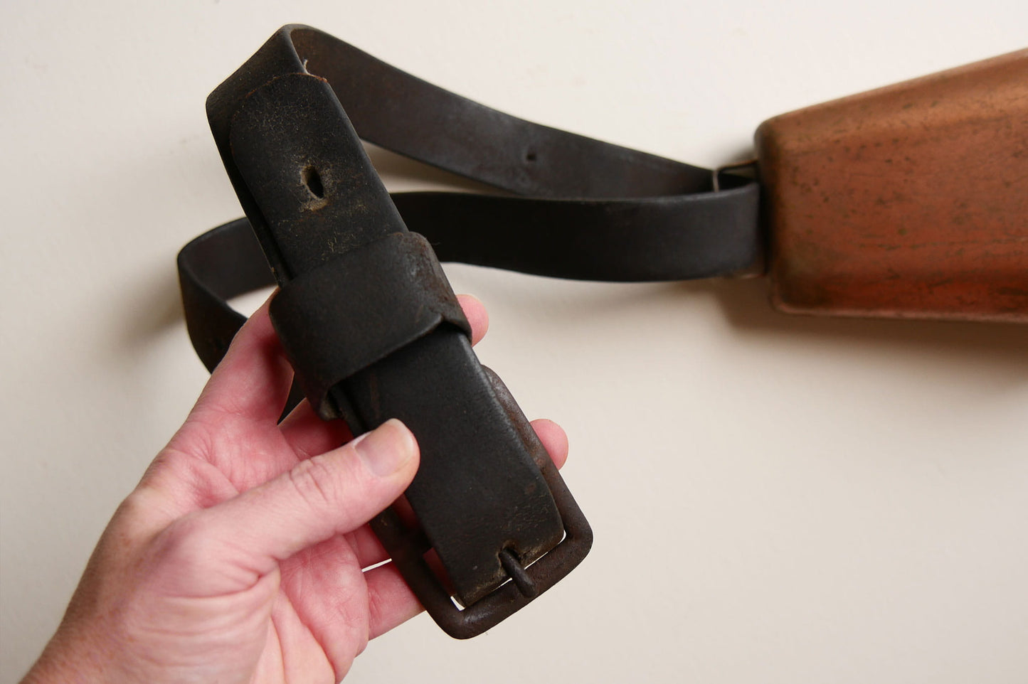 Antique Copper Cow Bell with Black Leather Strap, Antique Cow Bell, Vintage Cow Bell, Vintage Copper Cow Bell, Antique Copper Cow Bell with Strap, Antique Farmhouse Decor