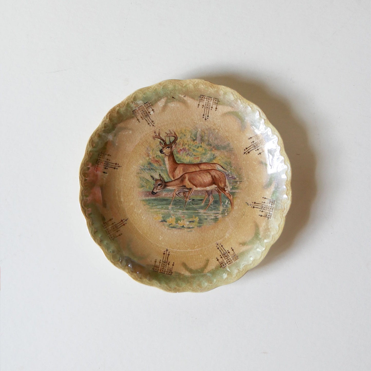Antique Deer Transferware Plate, Antique Woodland decorative Plate, Vintage Deer Plate, Deer Plate Wall, Woodland Plate Wall, Farmhouse Plate Wall