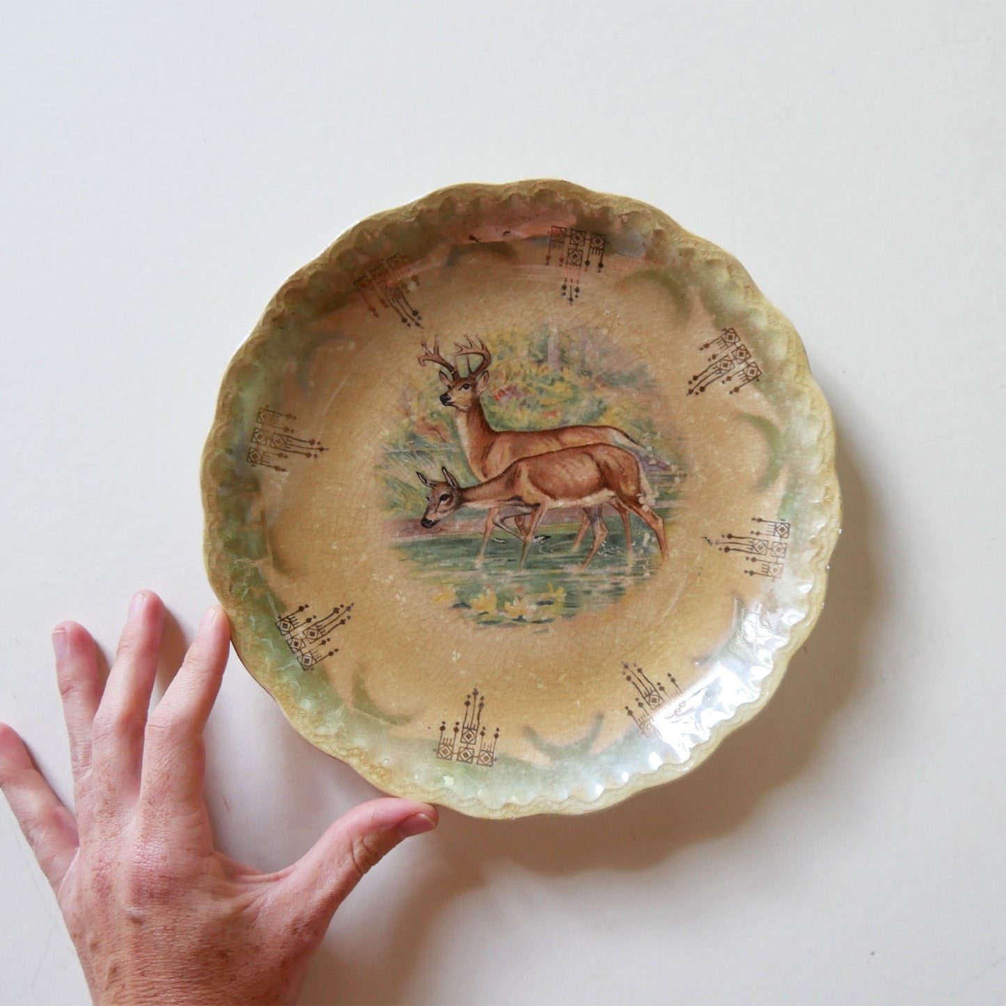 Antique Deer Transferware Plate, Antique Woodland decorative Plate, Vintage Deer Plate, Deer Plate Wall, Woodland Plate Wall, Farmhouse Plate Wall