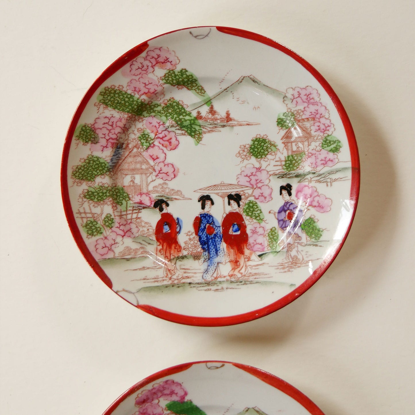 Antique Japanese Chinoiserie Hand Painted Traditional Geisha Girl Small Plates, Antique Japanese Plates, Vintage Hand Painted Japanese Plates, Vintage Decorative Plates