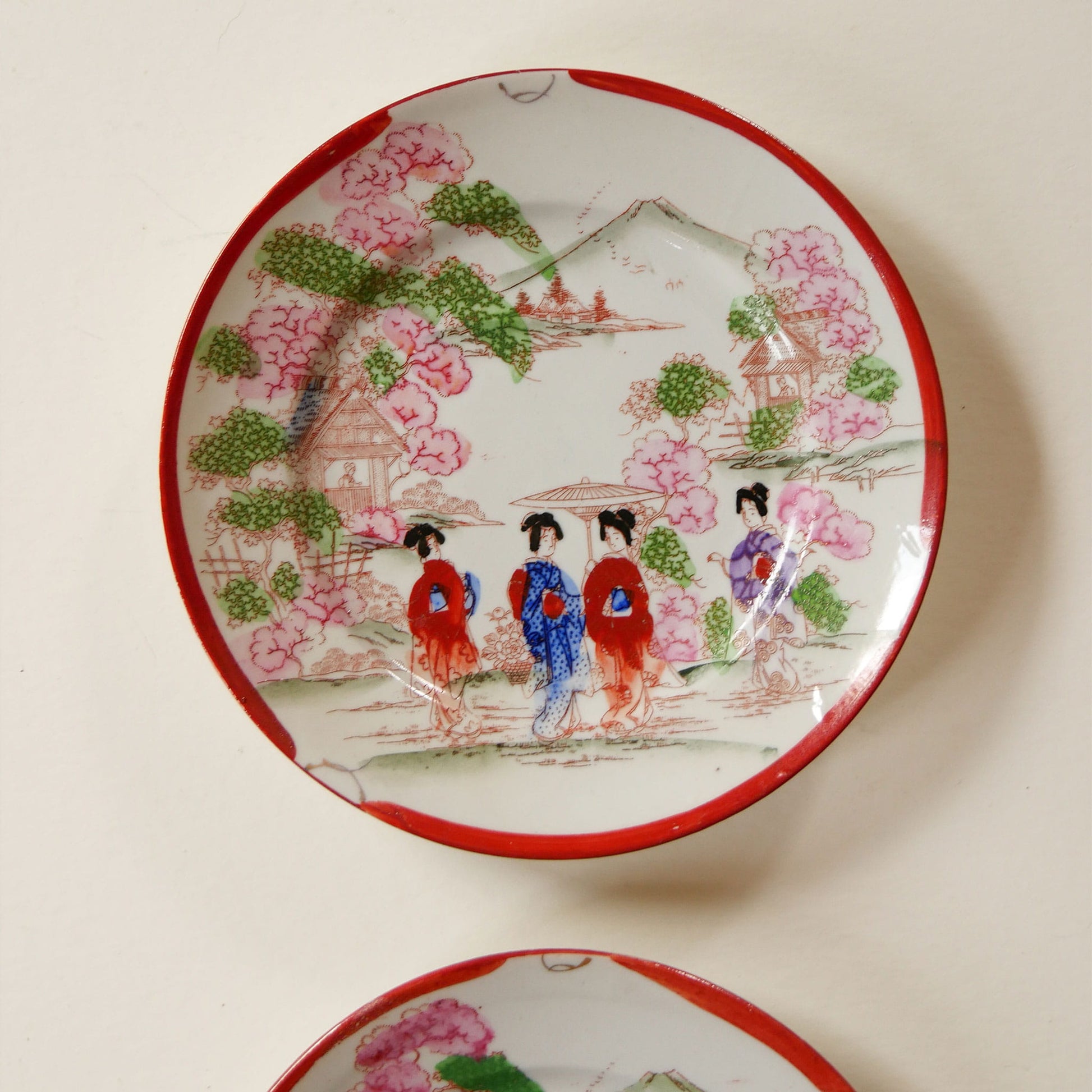 Antique Japanese Chinoiserie Hand Painted Traditional Geisha Girl Small Plates, Antique Japanese Plates, Vintage Hand Painted Japanese Plates, Vintage Decorative Plates