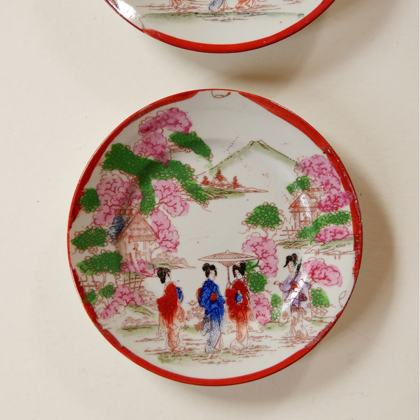 Antique Japanese Chinoiserie Hand Painted Traditional Geisha Girl Small Plates, Antique Japanese Plates, Vintage Hand Painted Japanese Plates, Vintage Decorative Plates