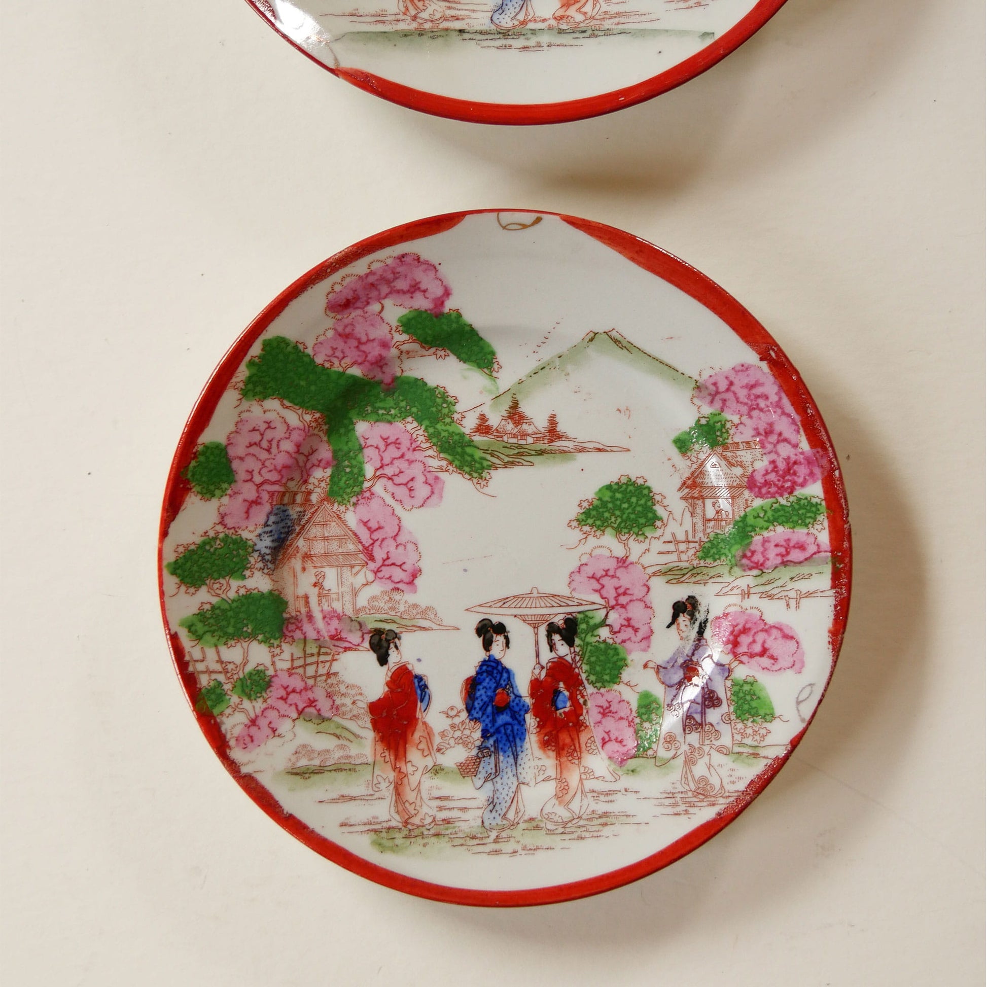 Antique Japanese Chinoiserie Hand Painted Traditional Geisha Girl Small Plates, Antique Japanese Plates, Vintage Hand Painted Japanese Plates, Vintage Decorative Plates