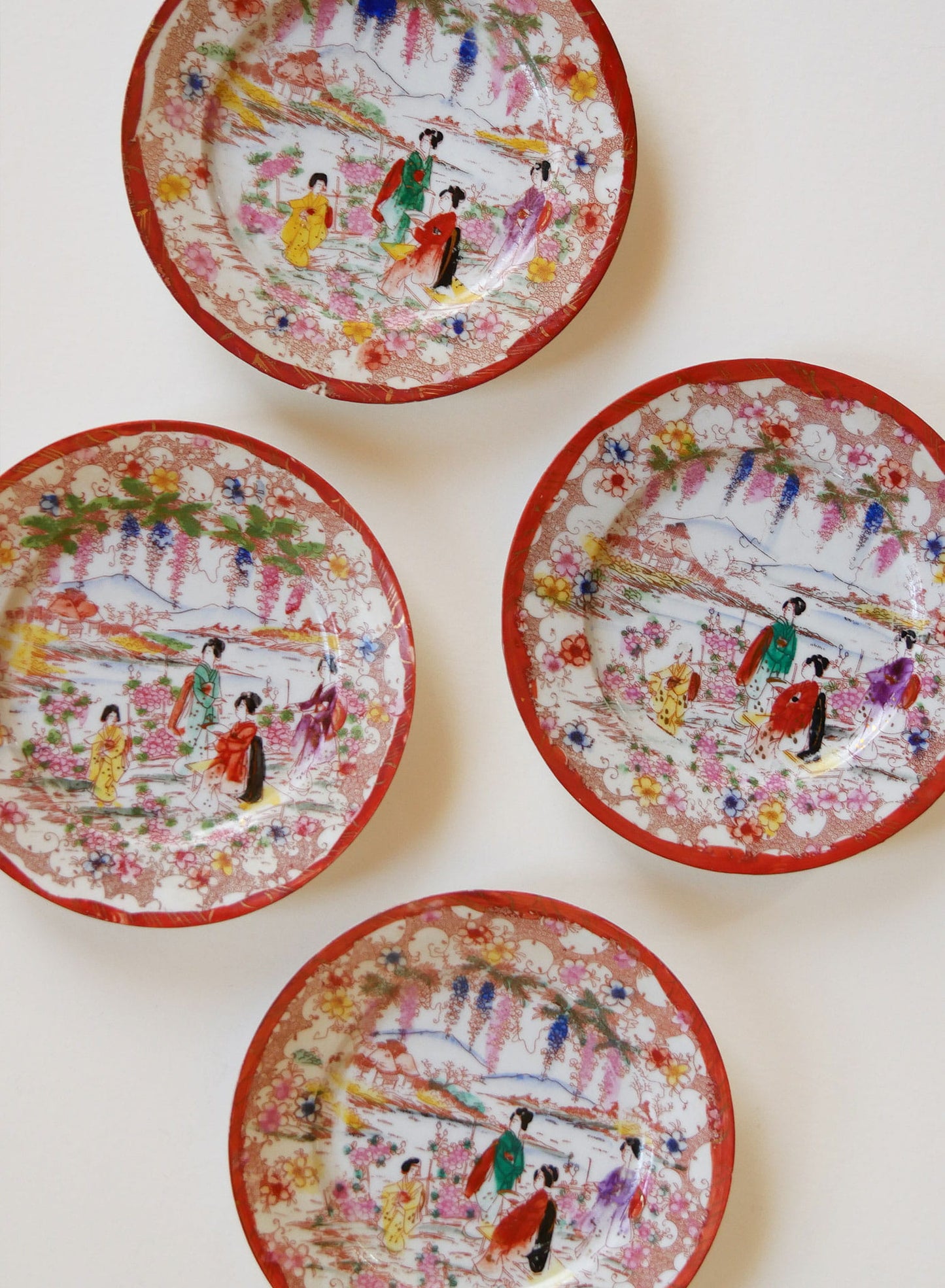 Antique Japanese Chinoiserie Hand Painted Traditional Geisha Girl Small Plates, Antique Japanese Plates, Vitnage Hand Painted Japanese Plates, Vintage Decorative Plates