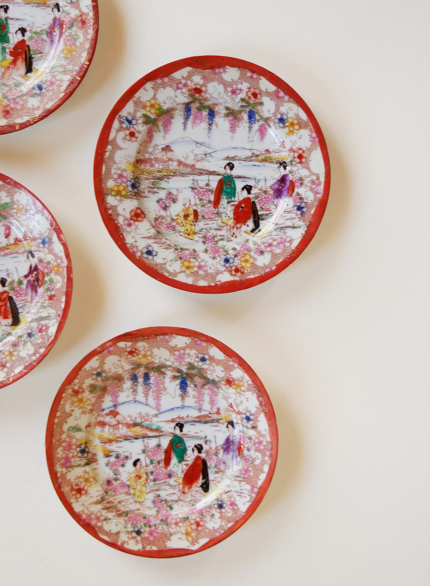 Antique Japanese Chinoiserie Hand Painted Traditional Geisha Girl Small Plates, Antique Japanese Plates, Vitnage Hand Painted Japanese Plates, Vintage Decorative Plates