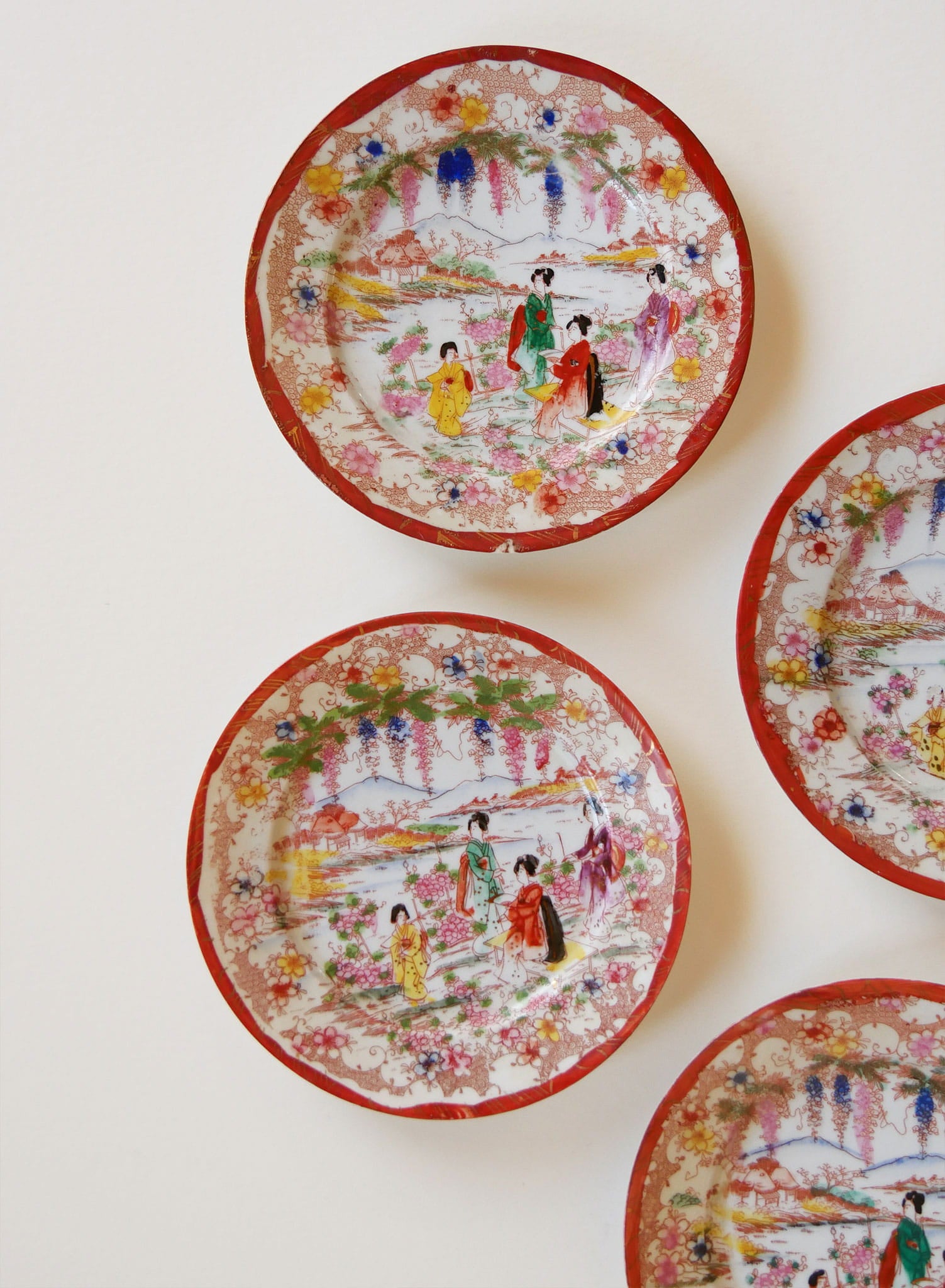 Antique Japanese Chinoiserie Hand Painted Traditional Geisha Girl Small Plates, Antique Japanese Plates, Vitnage Hand Painted Japanese Plates, Vintage Decorative Plates