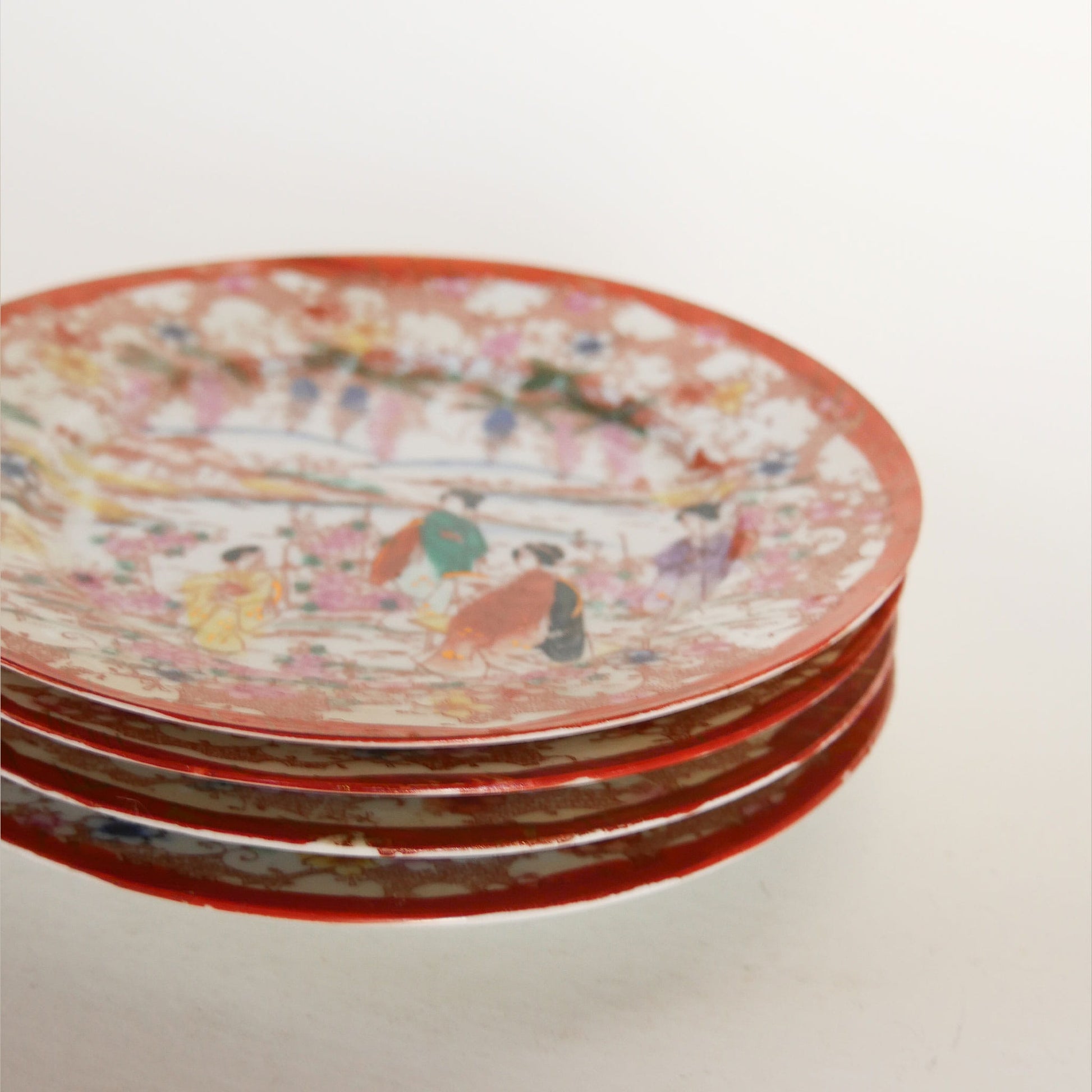 Antique Japanese Chinoiserie Hand Painted Traditional Geisha Girl Small Plates, Antique Japanese Plates, Vitnage Hand Painted Japanese Plates, Vintage Decorative Plates