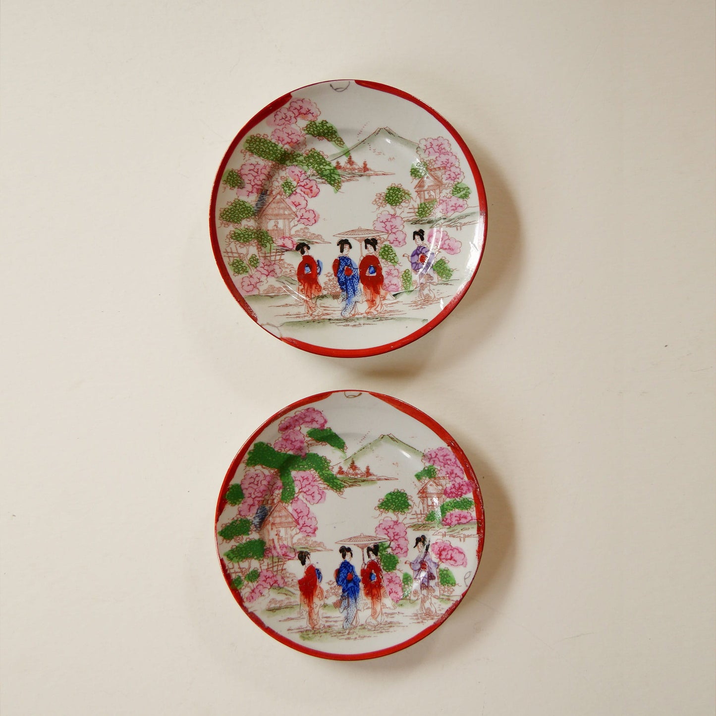 Antique Japanese Chinoiserie Hand Painted Traditional Geisha Girl Small Plates, Antique Japanese Plates, Vintage Hand Painted Japanese Plates, Vintage Decorative Plates