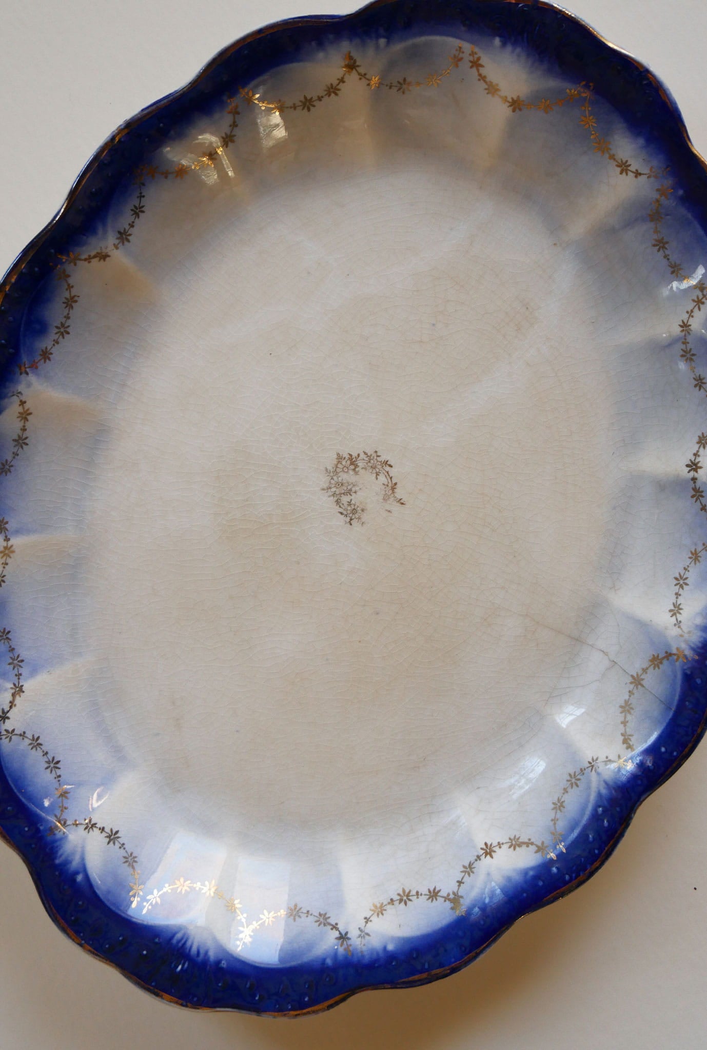 Antique La Francaise Flow Blue Platter, Antique Blue Platter, Vintage Blue Platter, Vintage Blue Flow Serving Platter, Anique Blue Flow Platter, Vintage Kitchen Decor