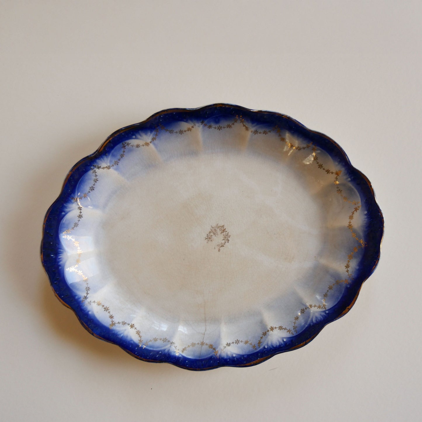 Antique La Francaise Flow Blue Platter, Antique Blue Platter, Vintage Blue Platter, Vintage Blue Flow Serving Platter, Anique Blue Flow Platter, Vintage Kitchen Decor
