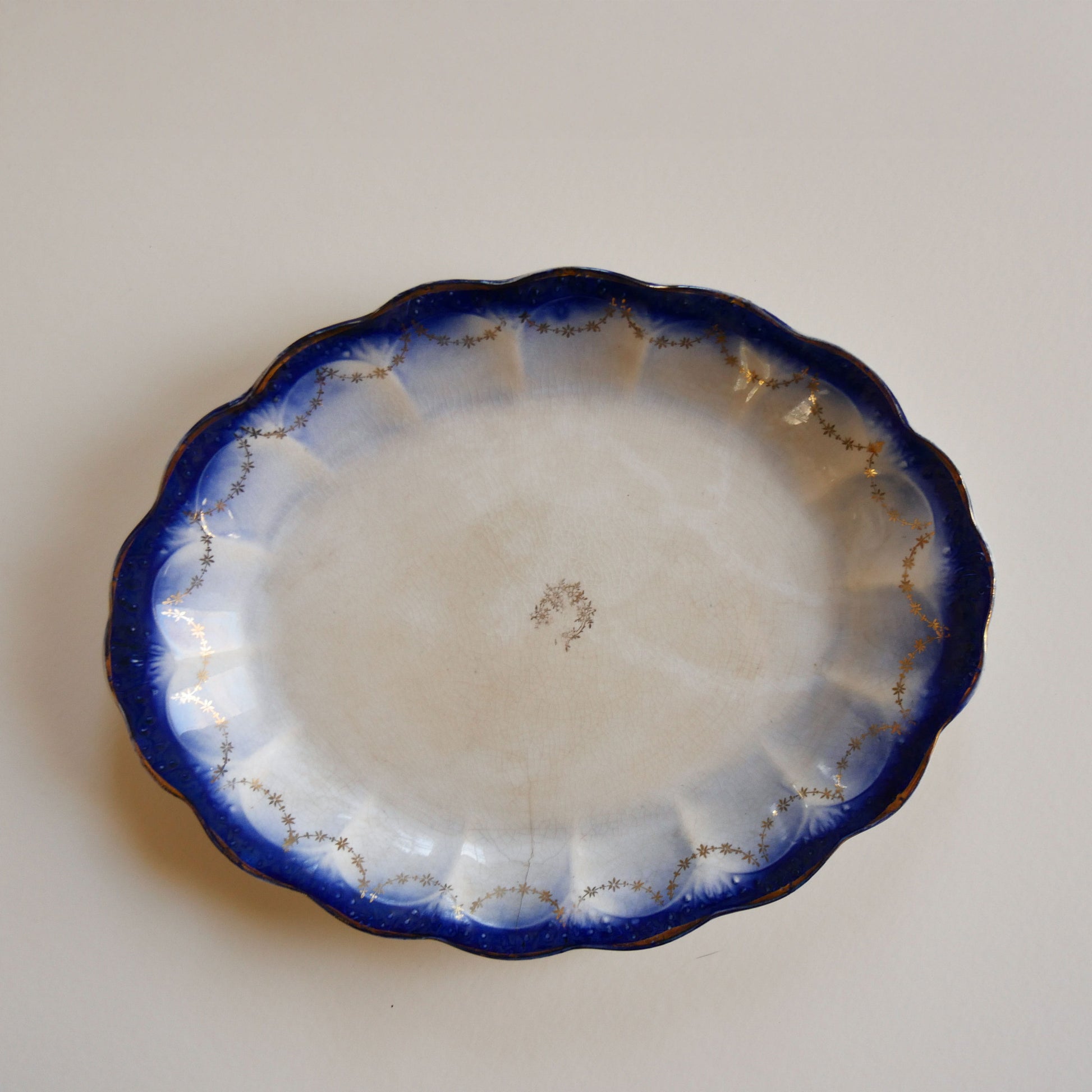 Antique La Francaise Flow Blue Platter, Antique Blue Platter, Vintage Blue Platter, Vintage Blue Flow Serving Platter, Anique Blue Flow Platter, Vintage Kitchen Decor