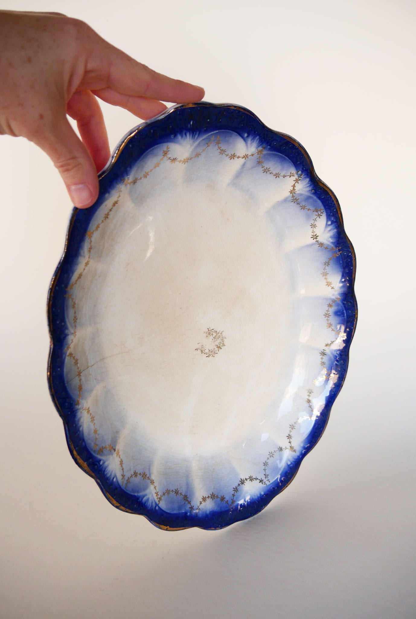 Antique La Francaise Flow Blue Platter, Antique Blue Platter, Vintage Blue Platter, Vintage Blue Flow Serving Platter, Anique Blue Flow Platter, Vintage Kitchen Decor