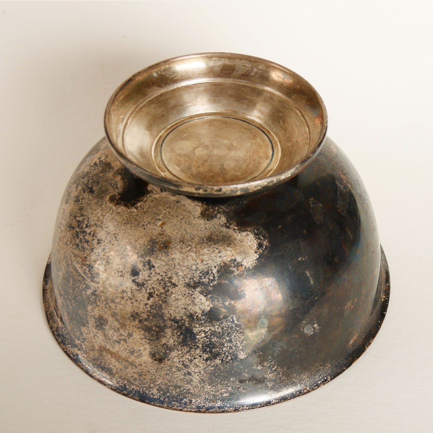 Vintage Sheridan Silver Co. Paul Revere Pedestal Bowl, Silver on Copper, Silver Copper Bowl, Vintage Heavy Patina Pedestal Bowl, Vintage Colonial BOwl, Vintage Colonial Decor