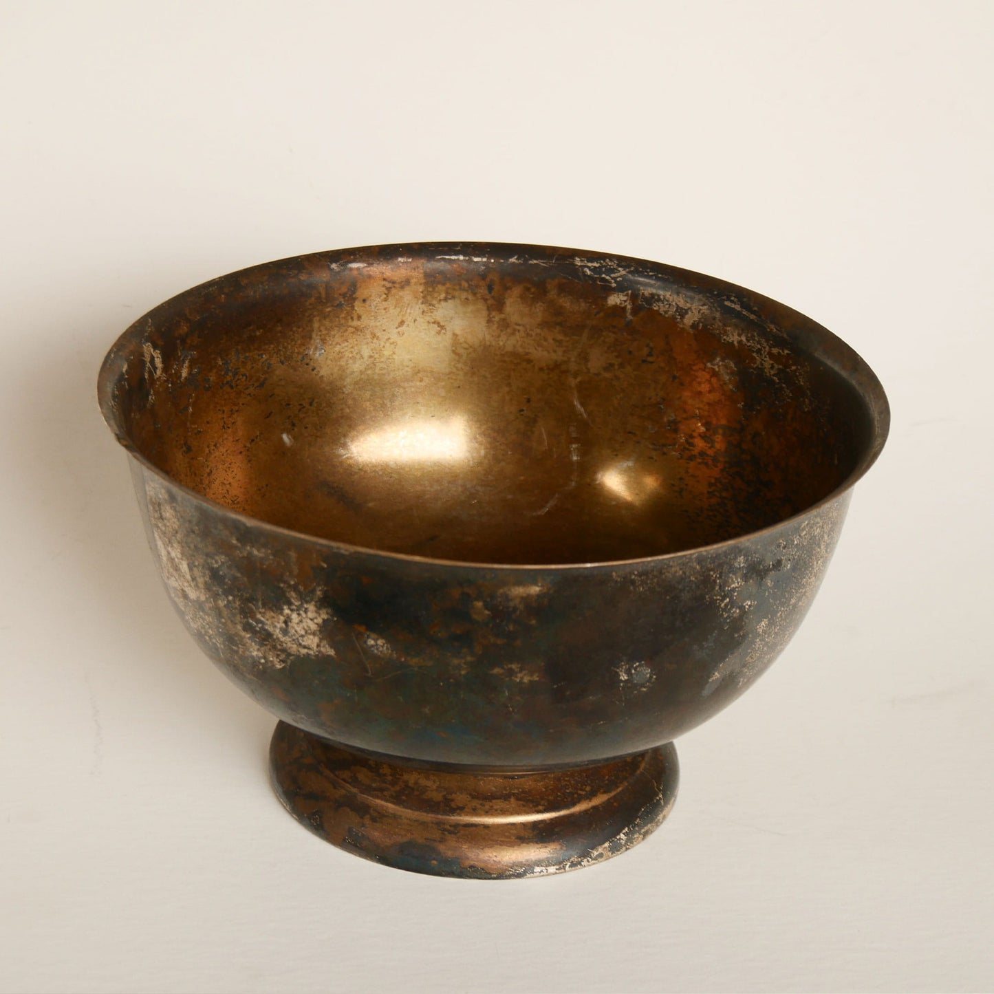Vintage Sheridan Silver Co. Paul Revere Pedestal Bowl, Silver on Copper, Silver Copper Bowl, Vintage Heavy Patina Pedestal Bowl, Vintage Colonial BOwl, Vintage Colonial Decor
