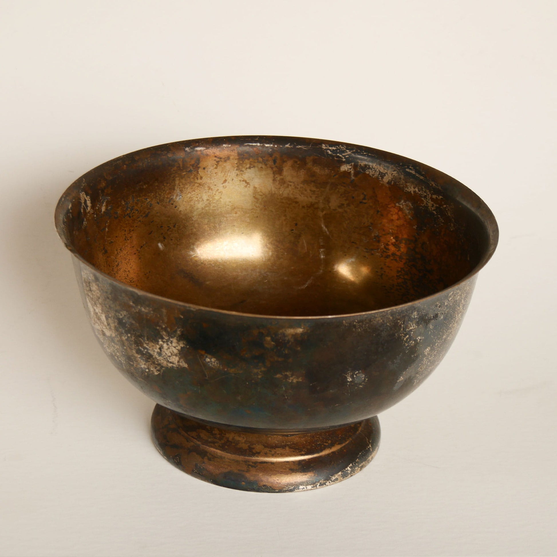 Vintage Sheridan Silver Co. Paul Revere Pedestal Bowl, Silver on Copper, Silver Copper Bowl, Vintage Heavy Patina Pedestal Bowl, Vintage Colonial BOwl, Vintage Colonial Decor