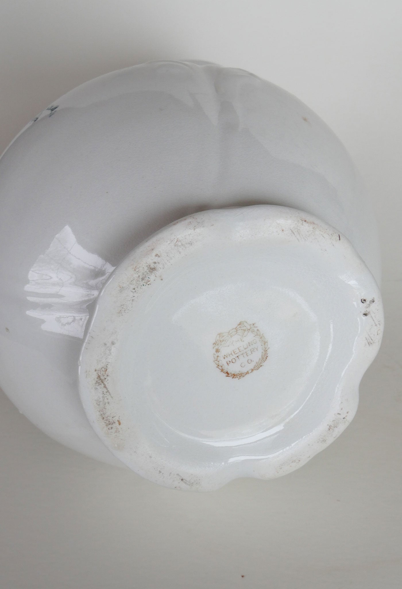 Antique Wheeling Pottery Co. 12in Pitcher with Teal Floral Design, Antique Ironstone Pitcher, Vintage Home Decor