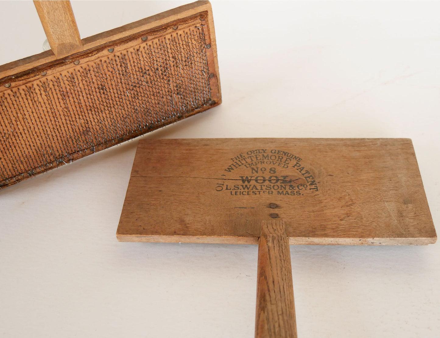 Vintage Whittemore No 8 Patent Sheep Wool Carders Brushes, Primitive Sheep Brush, Vintage SHeep Brush, Vintage Wood Brush, Antique Sheep Brush, Antique Wood Brush, Primitive Wood Brush, Primitive Decor