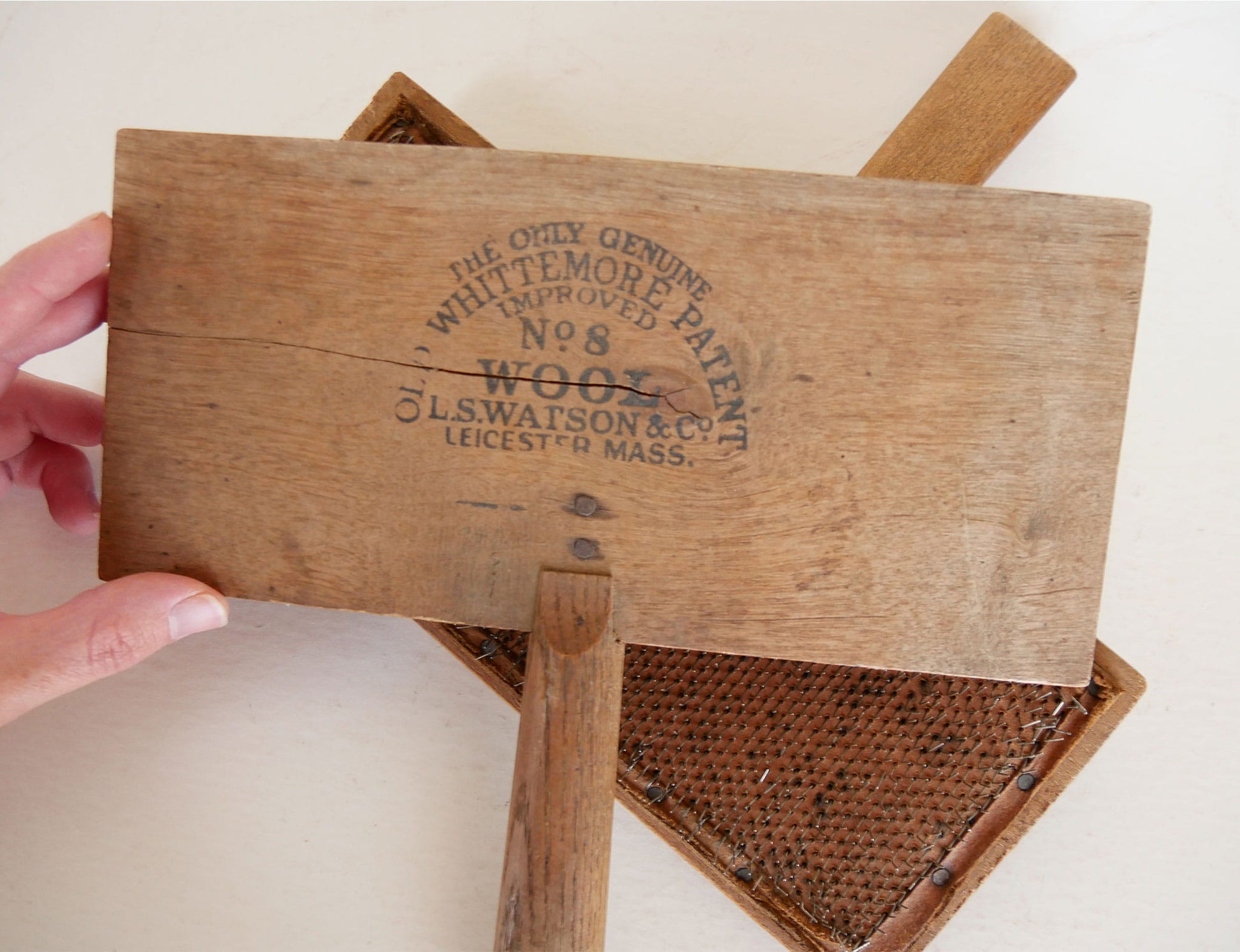 Vintage Whittemore No 8 Patent Sheep Wool Carders Brushes, Primitive Sheep Brush, Vintage SHeep Brush, Vintage Wood Brush, Antique Sheep Brush, Antique Wood Brush, Primitive Wood Brush, Primitive Decor