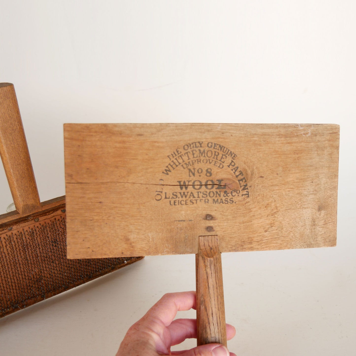 Vintage Whittemore No 8 Patent Sheep Wool Carders Brushes, Primitive Sheep Brush, Vintage SHeep Brush, Vintage Wood Brush, Antique Sheep Brush, Antique Wood Brush, Primitive Wood Brush, Primitive Decor