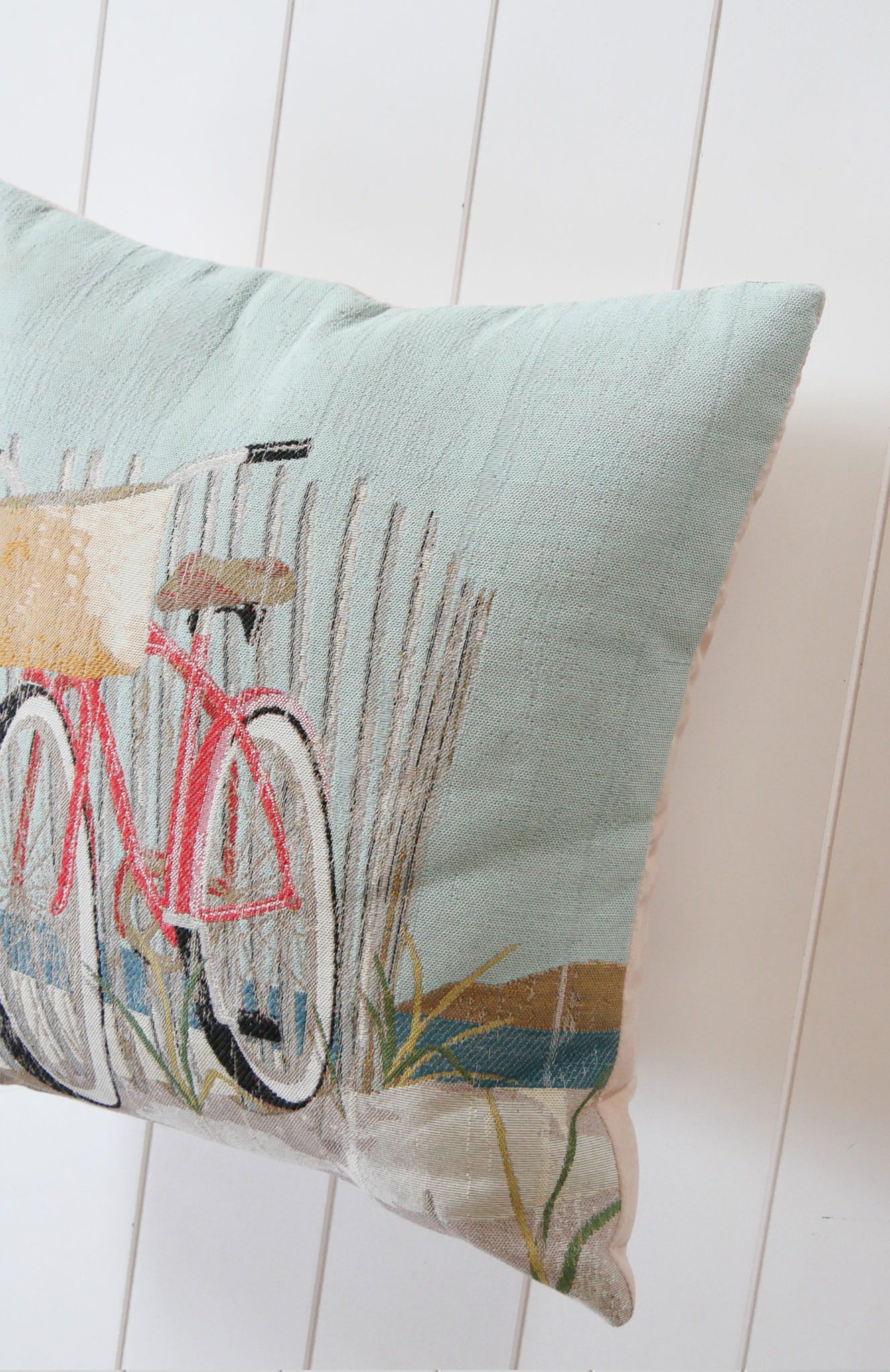 Vintage Embroidered Bicycle Accent Pillow, Coastal Throw Pillow, Nautical Throw Pillow, Beach house Throw Pillow