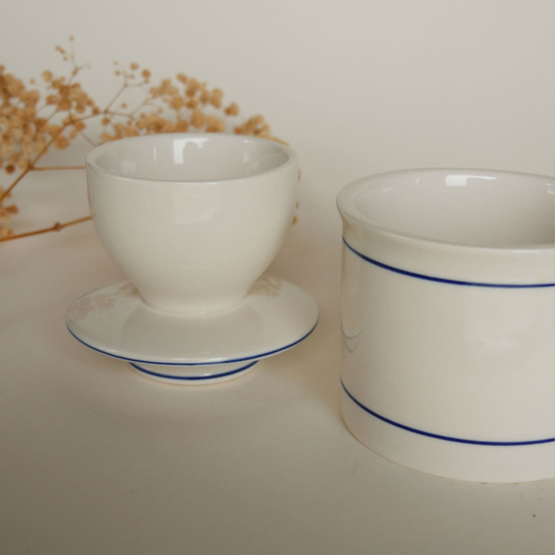 Blue Stripe Butter Keeper Stoneware, Vintage Farmhouse Stoneware, Farmhouse Blue Striped Stoneware Dish with Lid