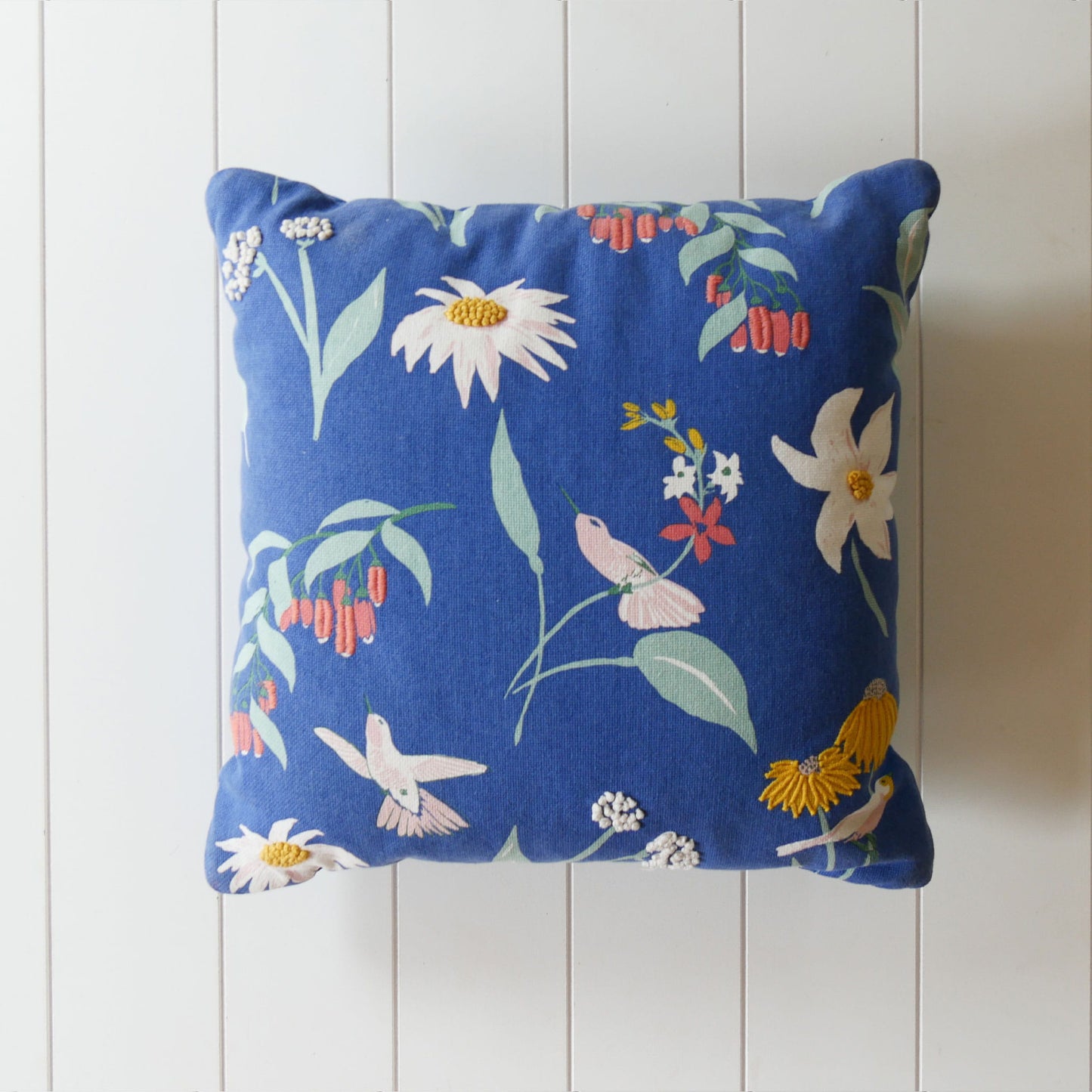 Blue Floral Accent Pillow