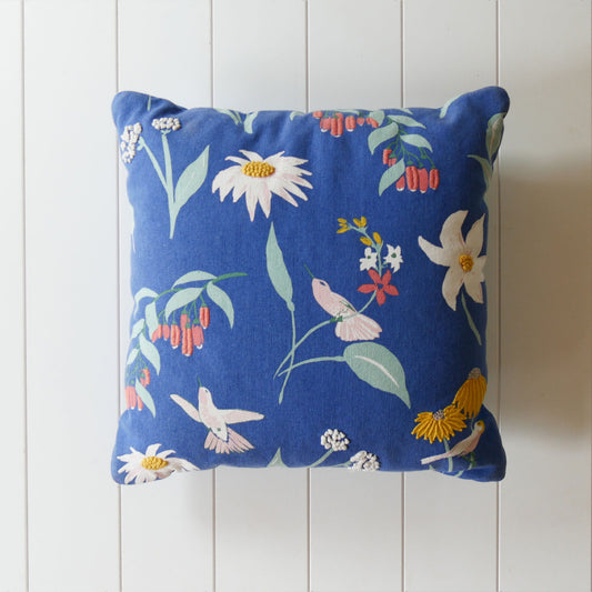 Blue Floral Accent Pillow