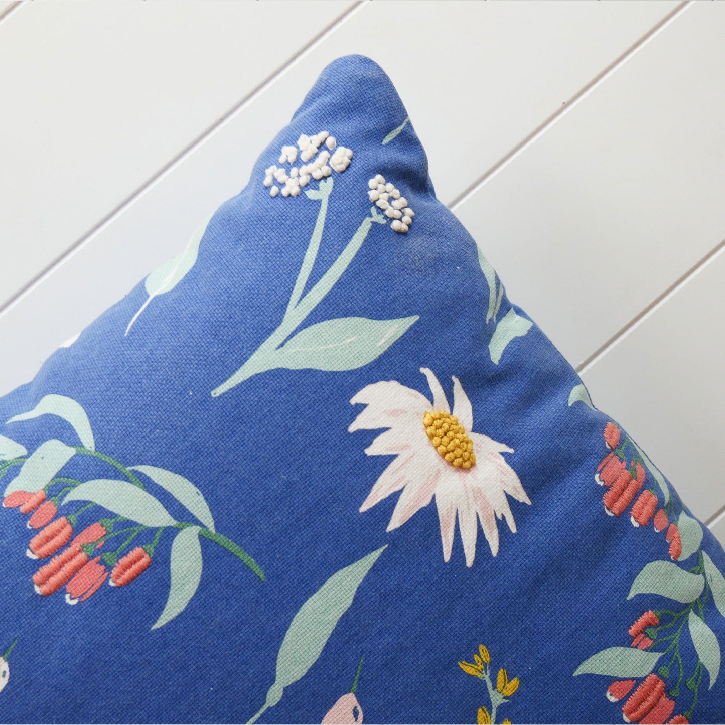 Blue Floral Accent Pillow