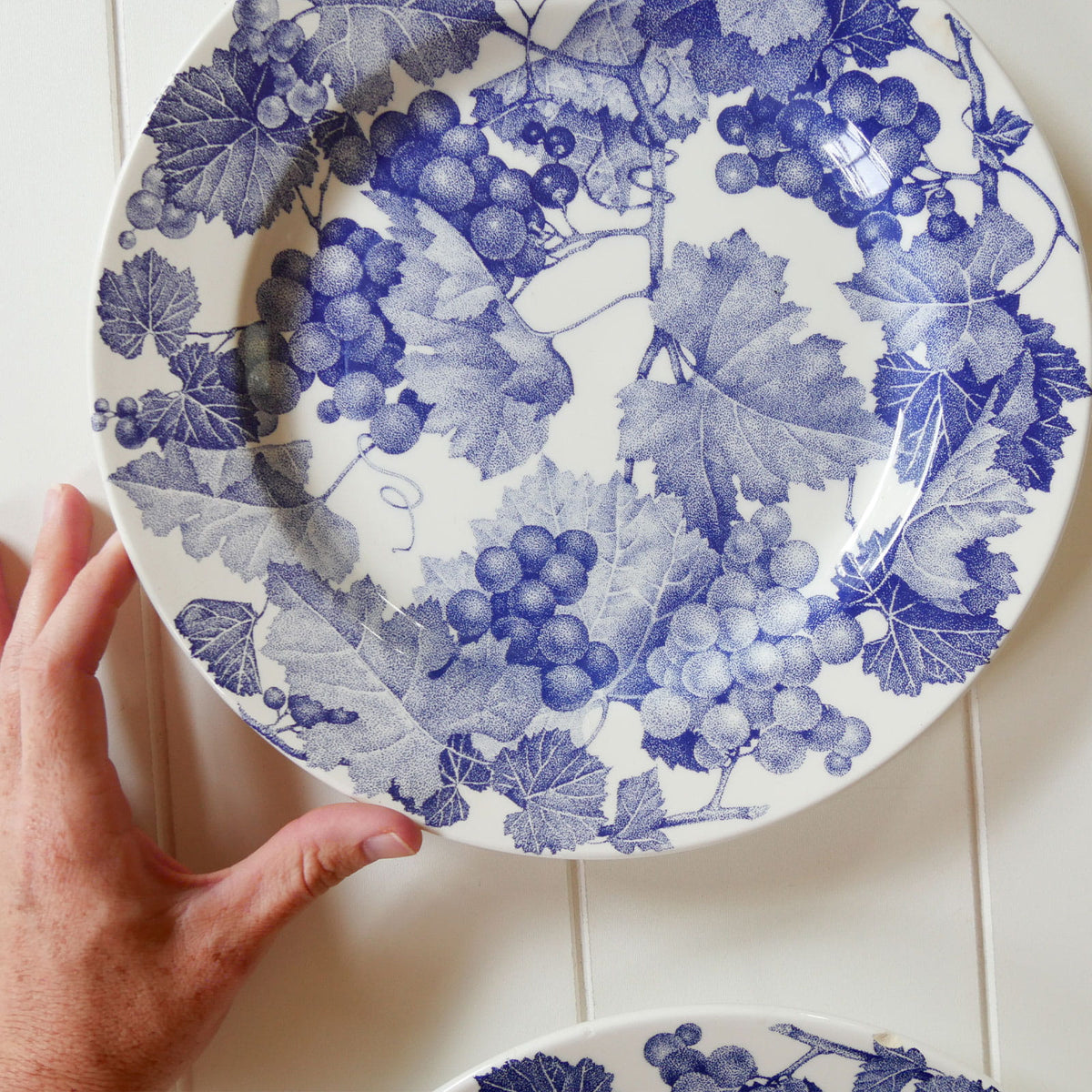 Pair of Vintage Windsor & Browne Blue Grape Vine Plates – Made in Italy, Vintage Italian Plates, Vintage Blue and White Italian Plates, Vintage Made in Italy Plates, Vintage Blue and White Fruit Plates