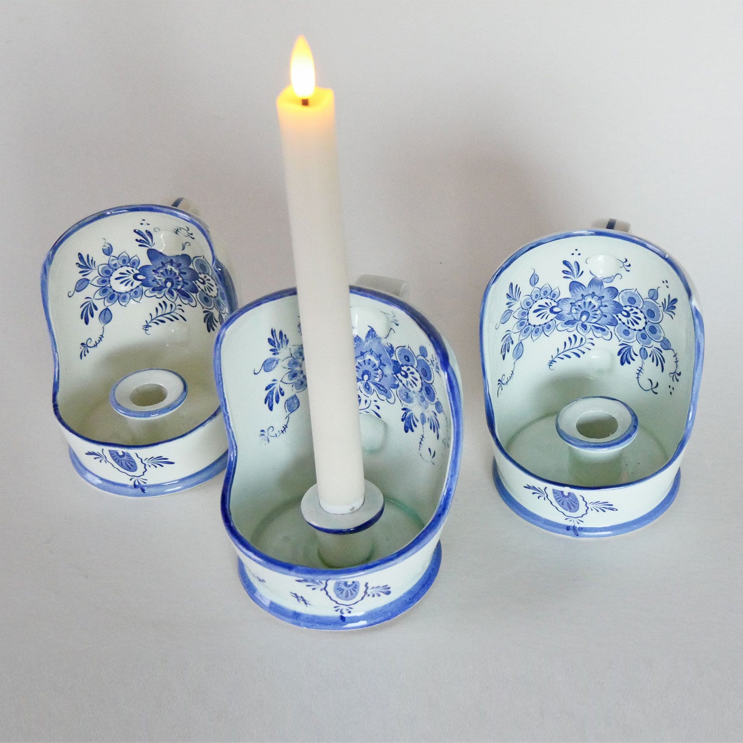 VIntage Blue and White Delft Candle Holder Collection, Folk Candleholders, Fold Candlesick Holder, Vintage Blue Chamber Candlesholders, Vintage Folk Decor, Delft Candle Holders, Vintage Home Decor, Vintage Cottage Decor
