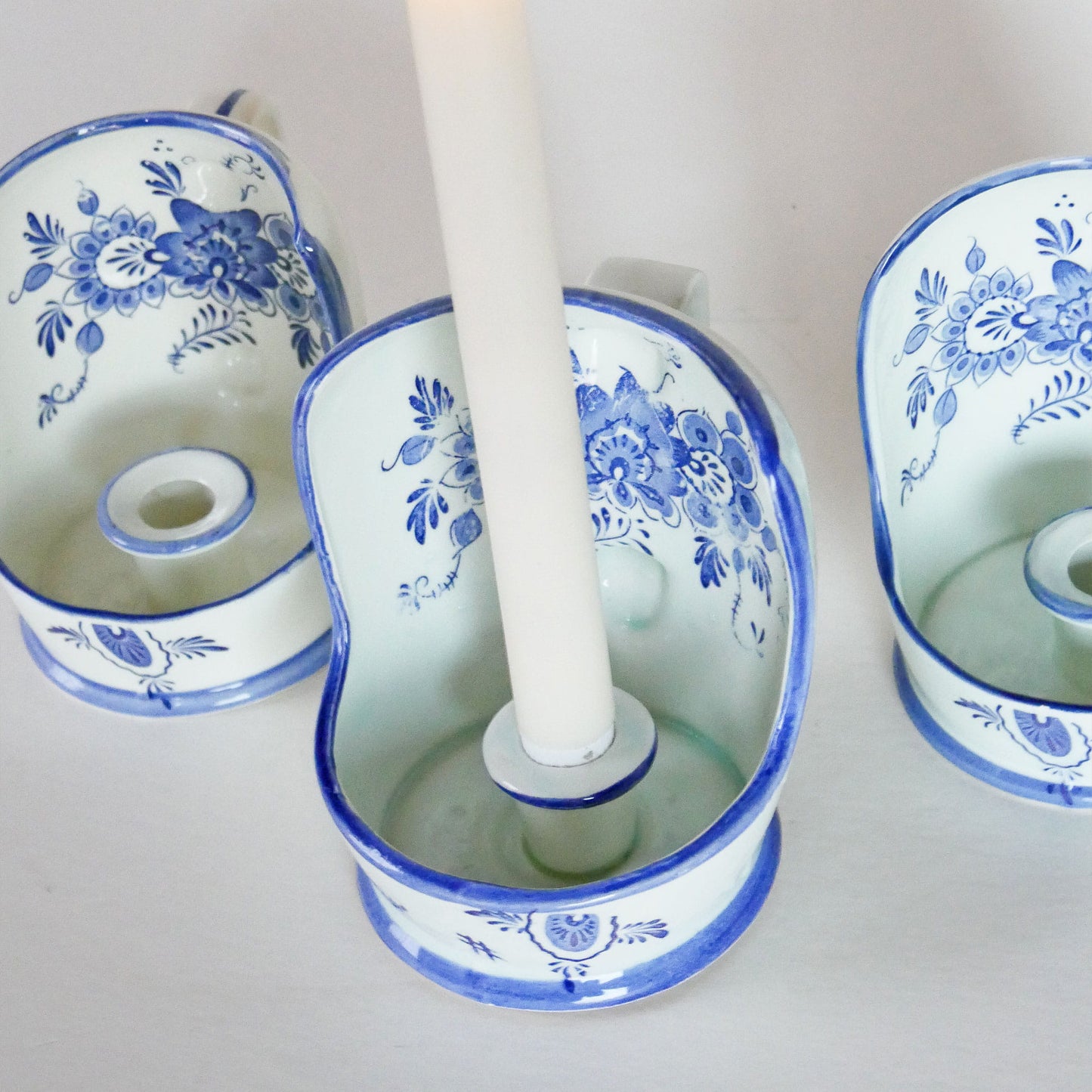 VIntage Blue and White Delft Candle Holder Collection, Folk Candleholders, Fold Candlesick Holder, Vintage Blue Chamber Candlesholders, Vintage Folk Decor, Delft Candle Holders, Vintage Home Decor, Vintage Cottage Decor