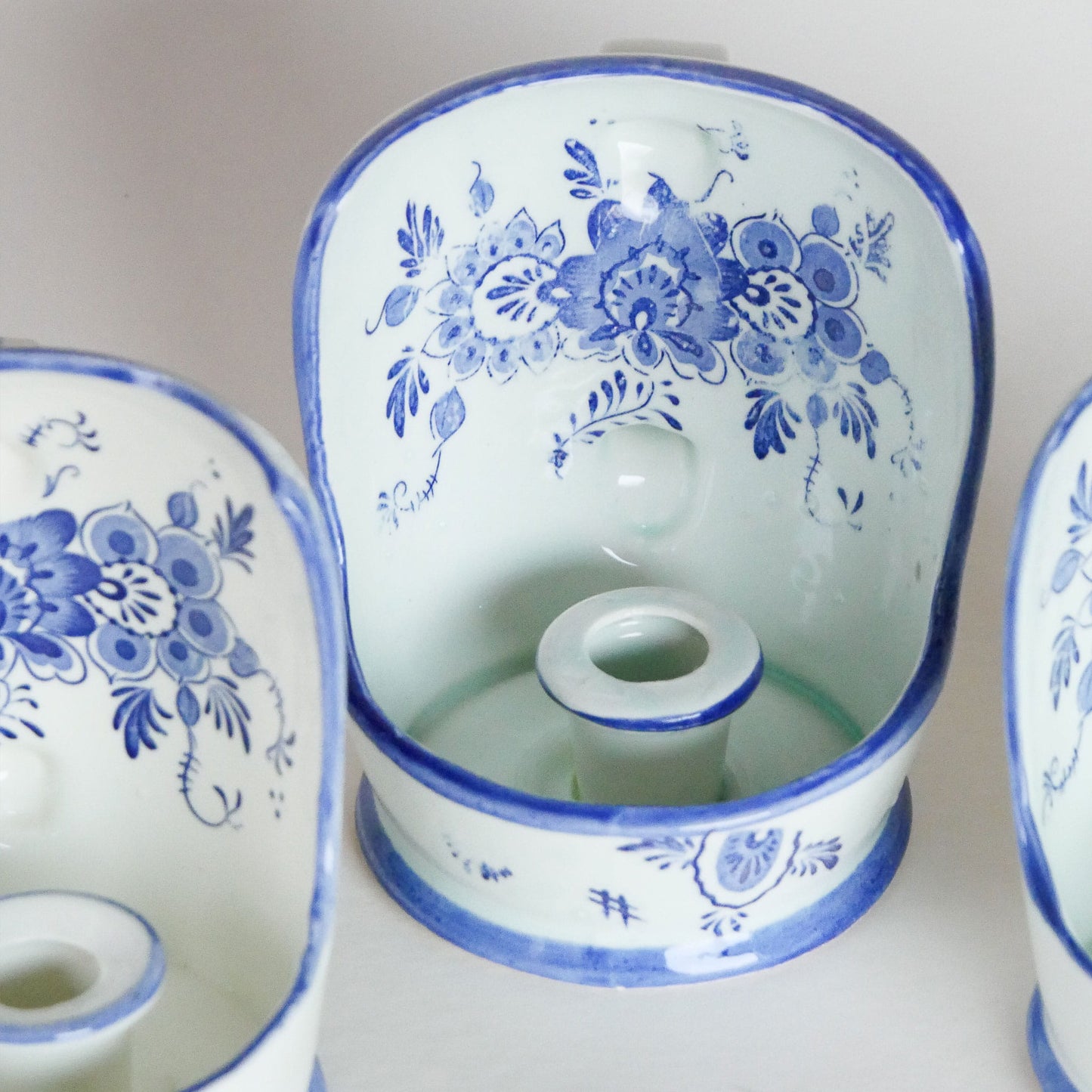 VIntage Blue and White Delft Candle Holder Collection, Folk Candleholders, Fold Candlesick Holder, Vintage Blue Chamber Candlesholders, Vintage Folk Decor, Delft Candle Holders, Vintage Home Decor, Vintage Cottage Decor