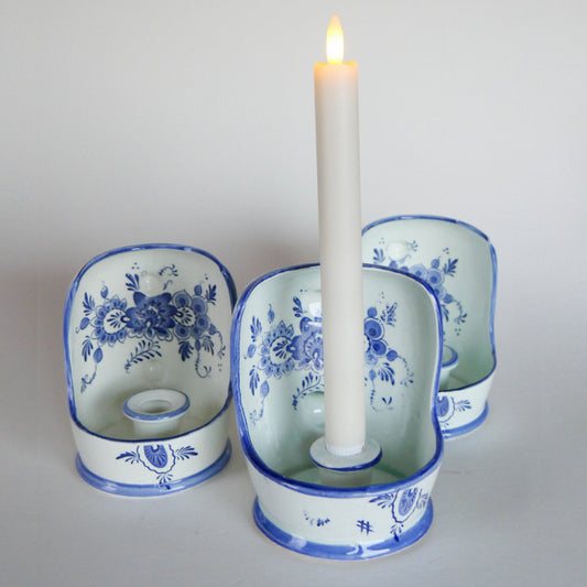 VIntage Blue and White Delft Candle Holder Collection, Folk Candleholders, Fold Candlesick Holder, Vintage Blue Chamber Candlesholders, Vintage Folk Decor, Delft Candle Holders, Vintage Home Decor, Vintage Cottage Decor
