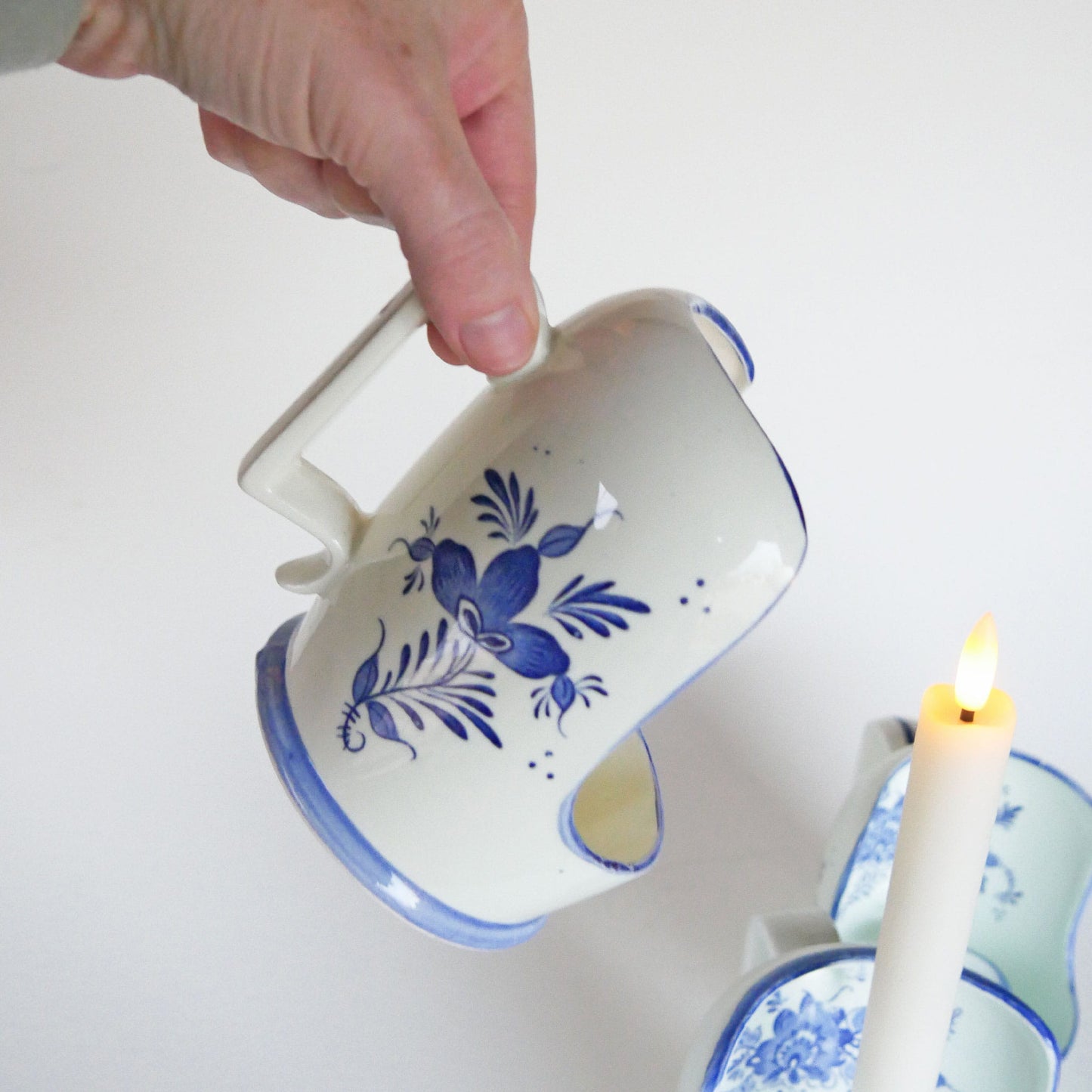 VIntage Blue and White Delft Candle Holder Collection, Folk Candleholders, Fold Candlesick Holder, Vintage Blue Chamber Candlesholders, Vintage Folk Decor, Delft Candle Holders, Vintage Home Decor, Vintage Cottage Decor