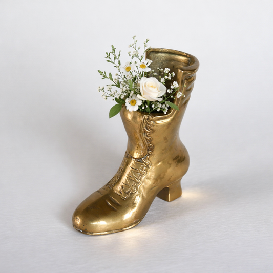 Brass Victorian Lace Up Boot Planter, VIntage BRass Decor, Vintage Brass Planter, Vintage Brass Womens Boot Planter, Vintage Brass Victorian Boot, Vintage Home Decor