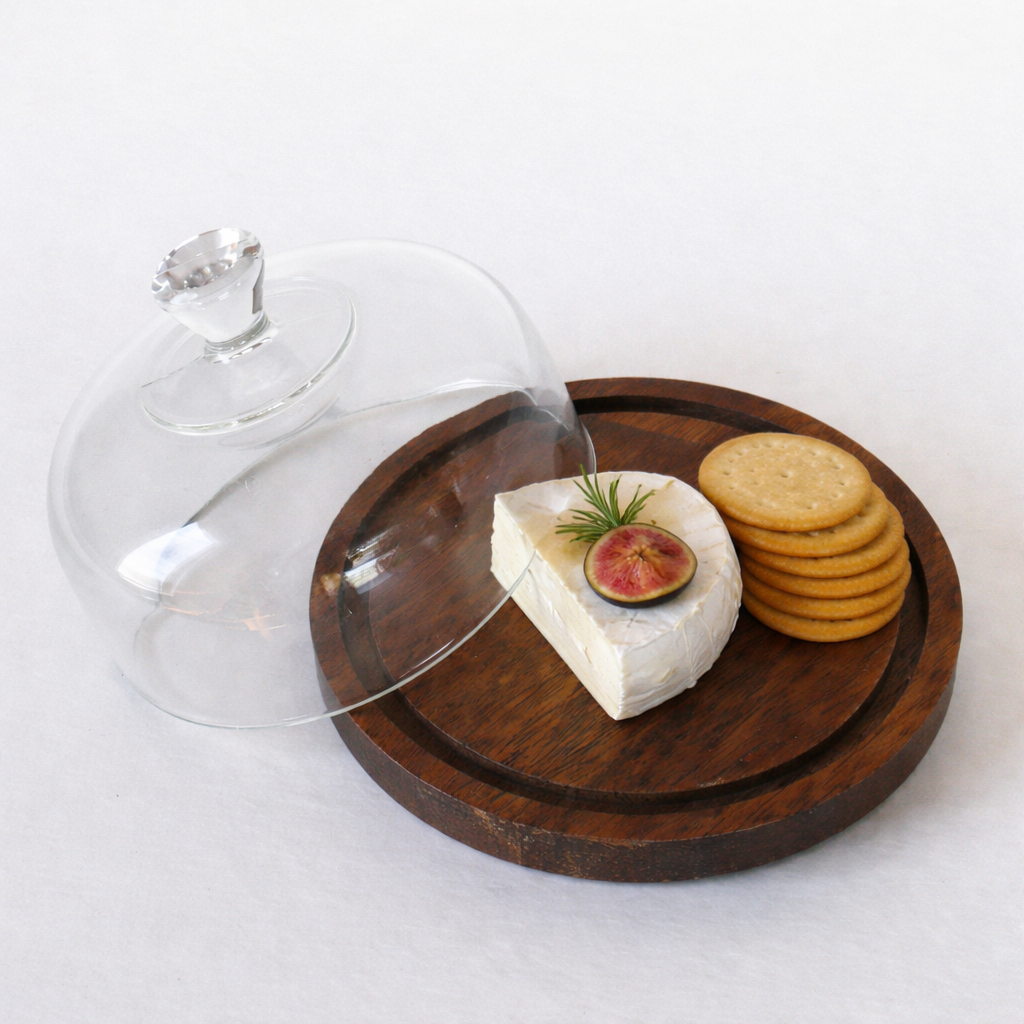 Vintage Wood 6in Cheese Board with Glass Cloche, Small Vintage Cloche, Small Wood Cloche, Wood and Glass Cloche, Vintage Kitchen Decor, Vintage Cottage Kitchen Decor, Vintage COttagecore Kitchen Decor, Vintage Wood Cheeseboard