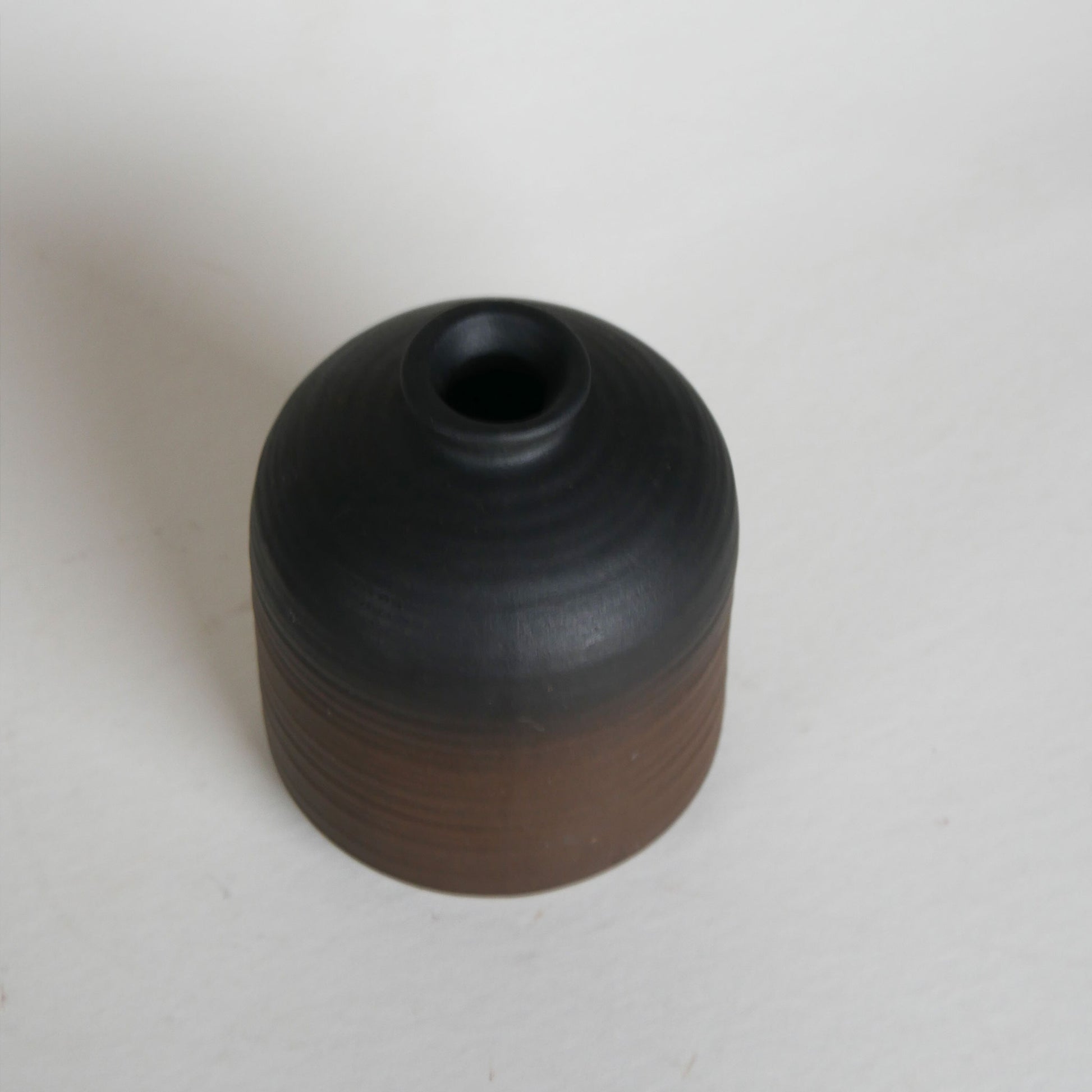 Two Tone Matte Brown and Black Pottery Jar, Flat Matte Pottery Vase, Brown and Black Pottery Vase